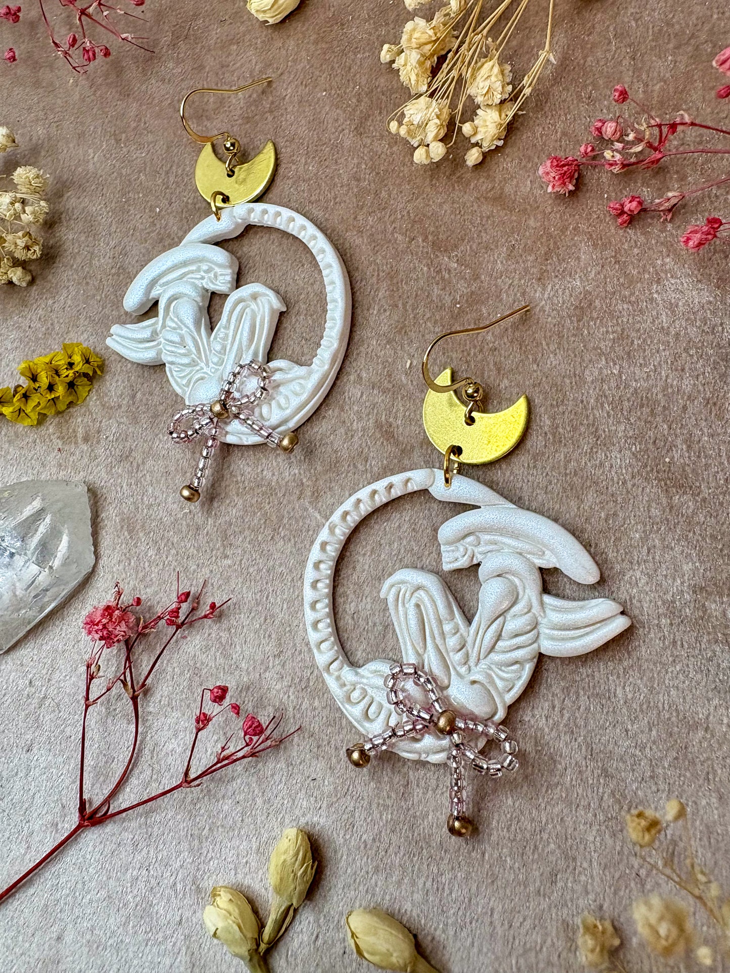 White Xenomorph Earrings