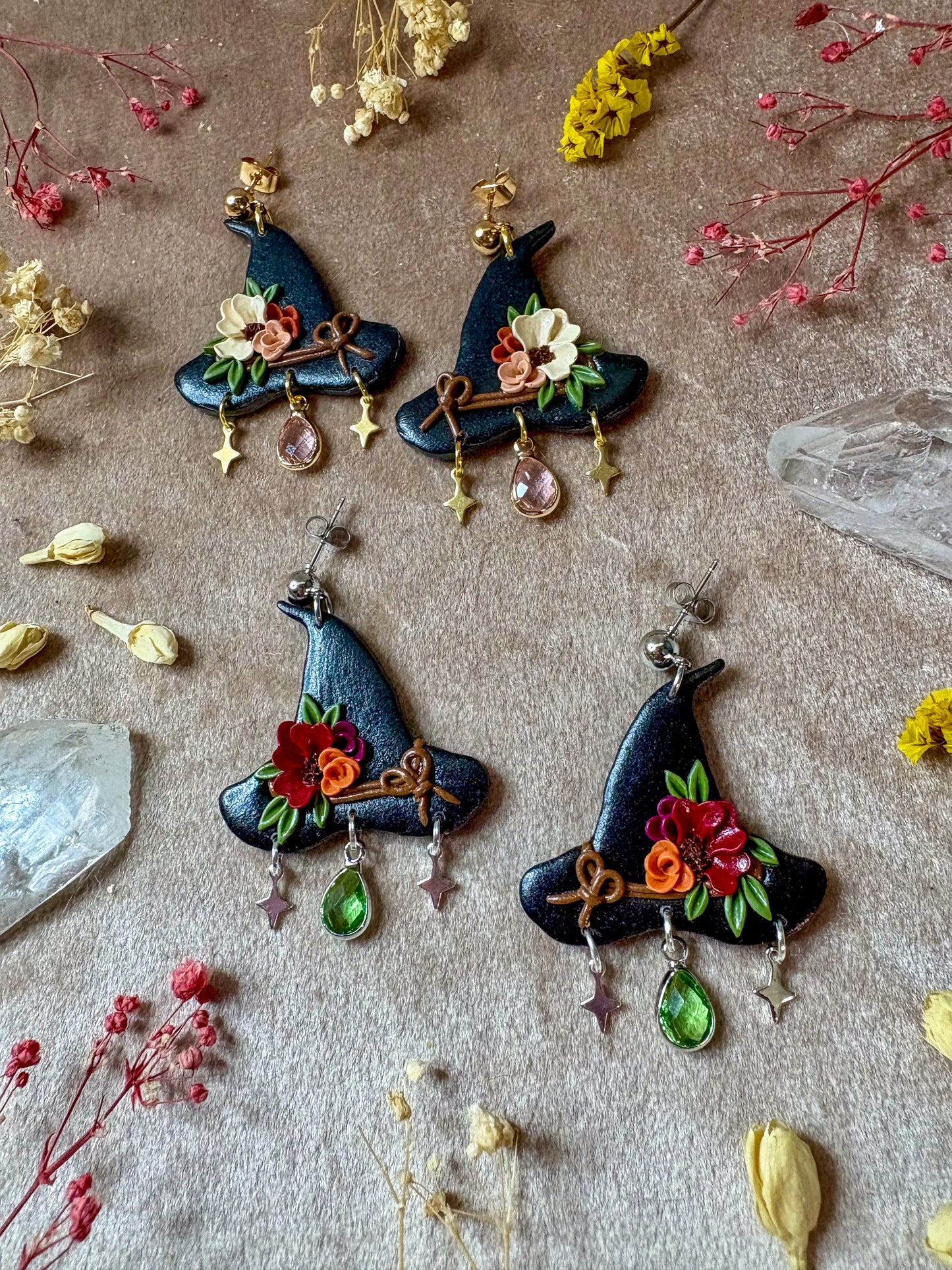 Floral Witch Hat Earrings