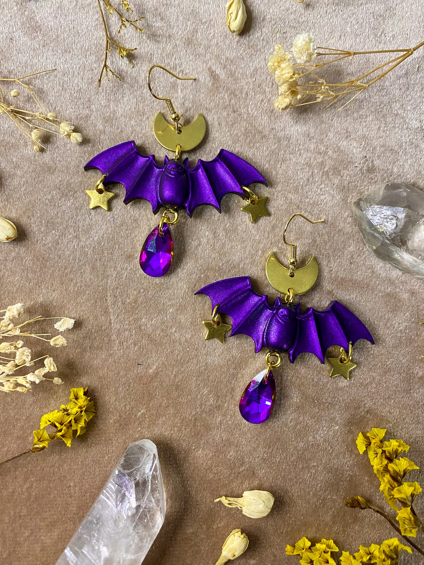 Deep Purple Bat Earrings