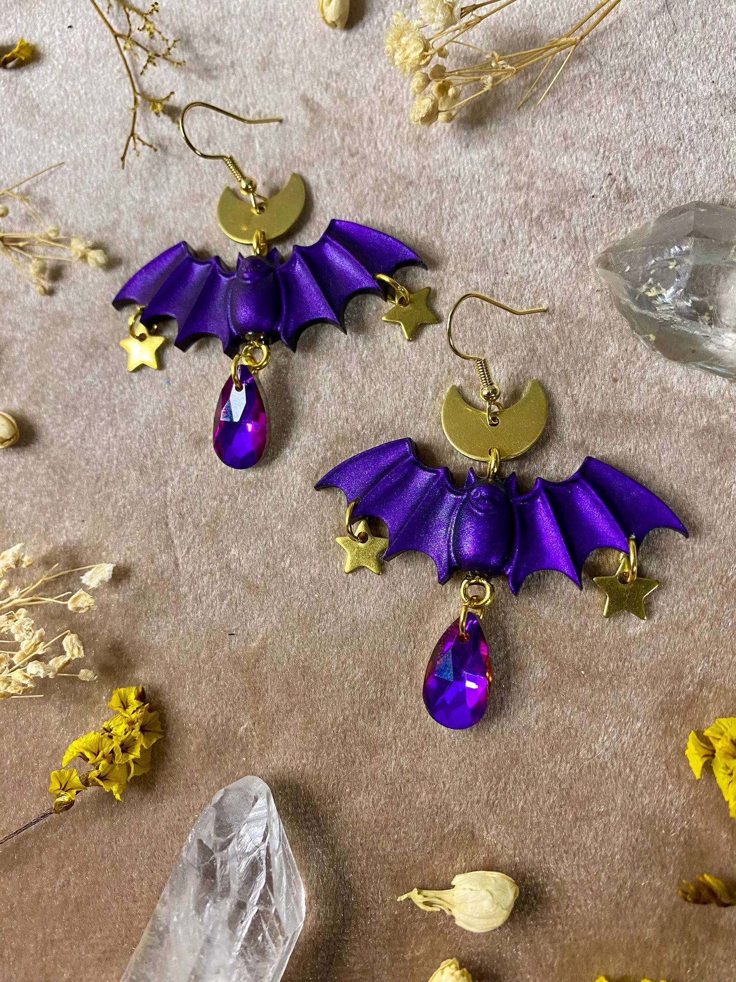 Deep Purple Bat Earrings