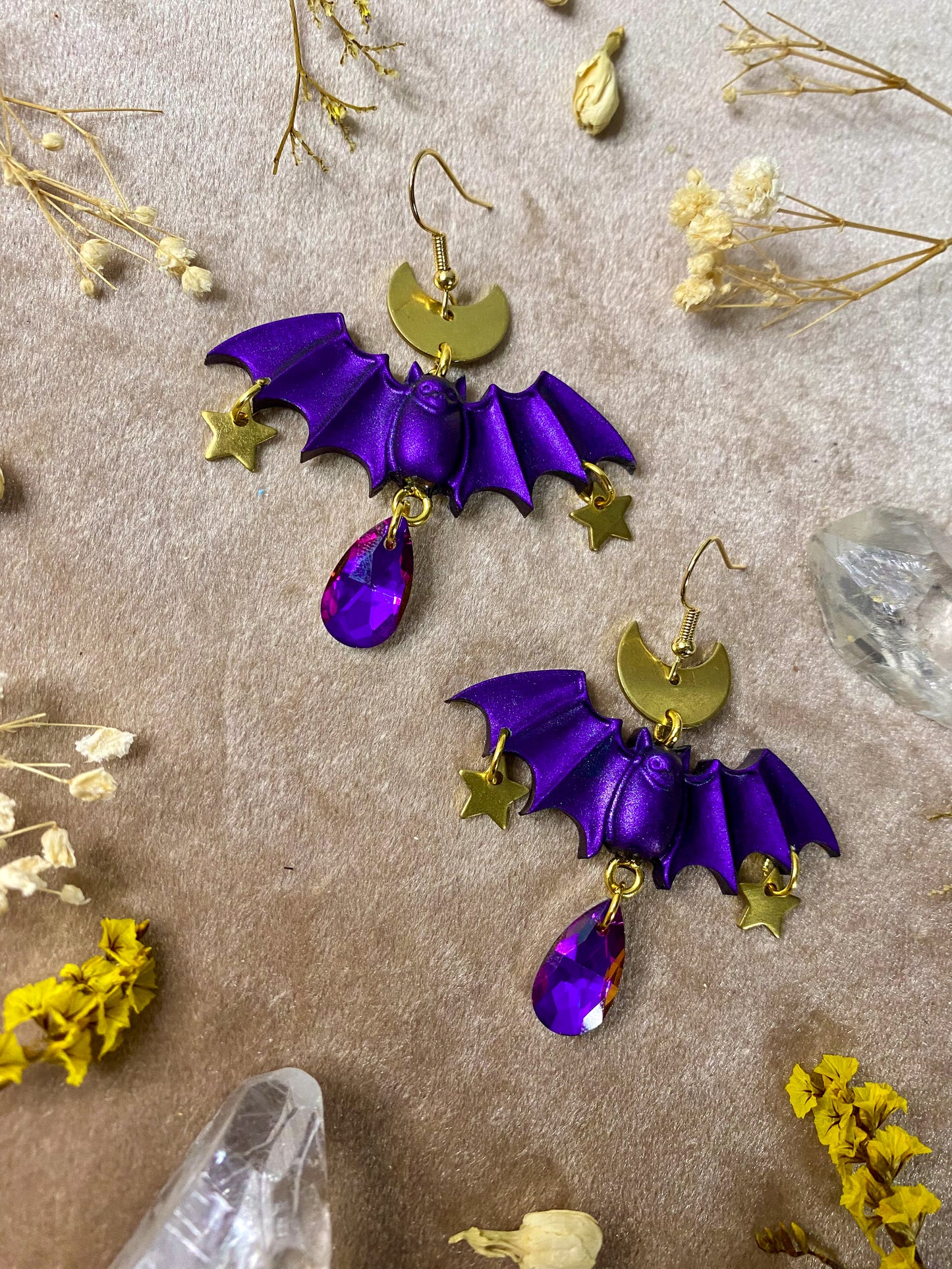 Deep Purple Bat Earrings
