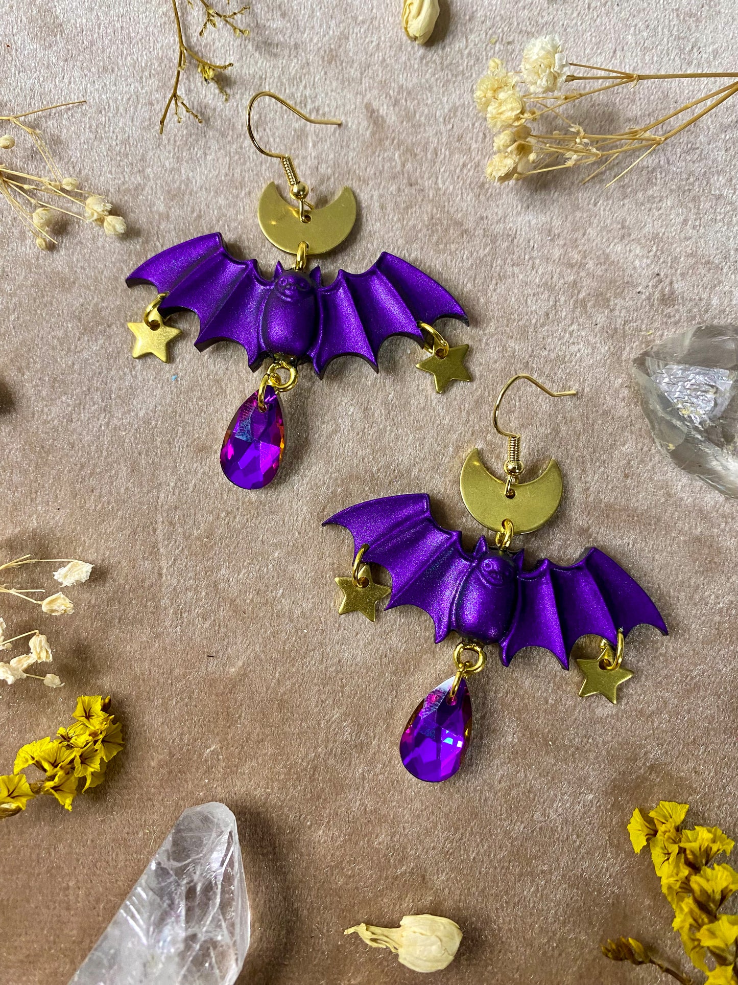 Deep Purple Bat Earrings