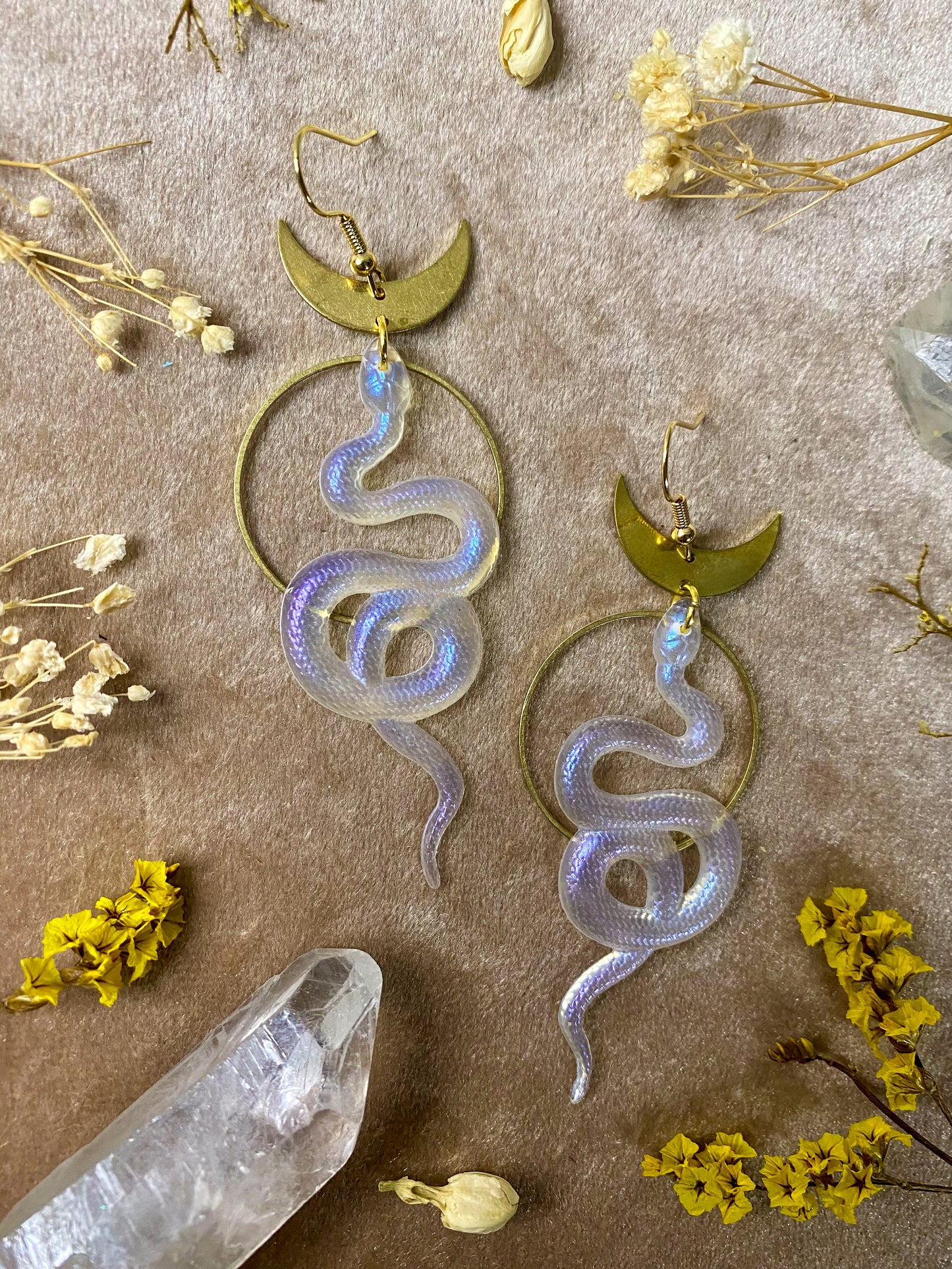 Translucent Iridescent Coil Snake Earrings