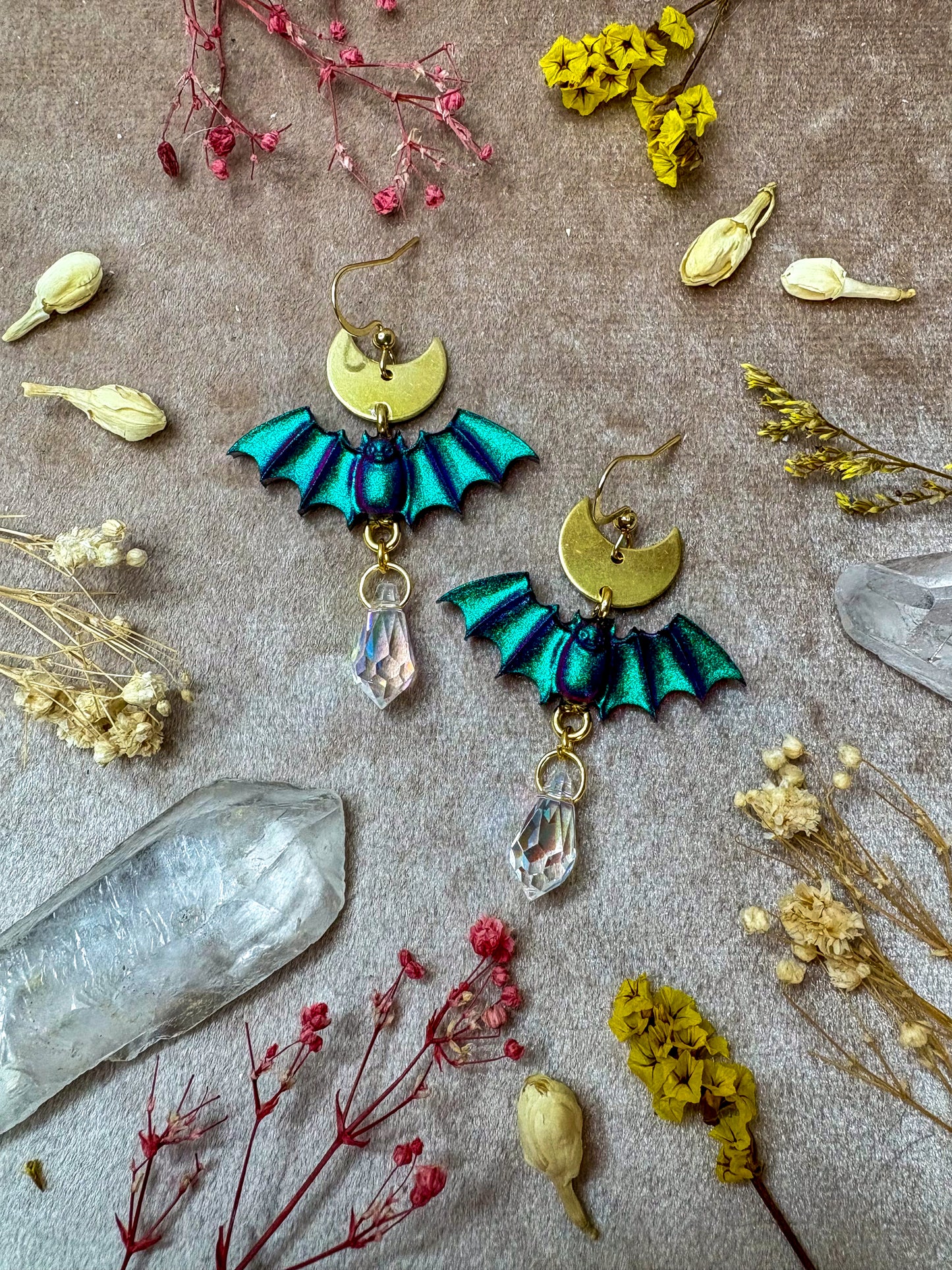 Peacock Bat Earrings