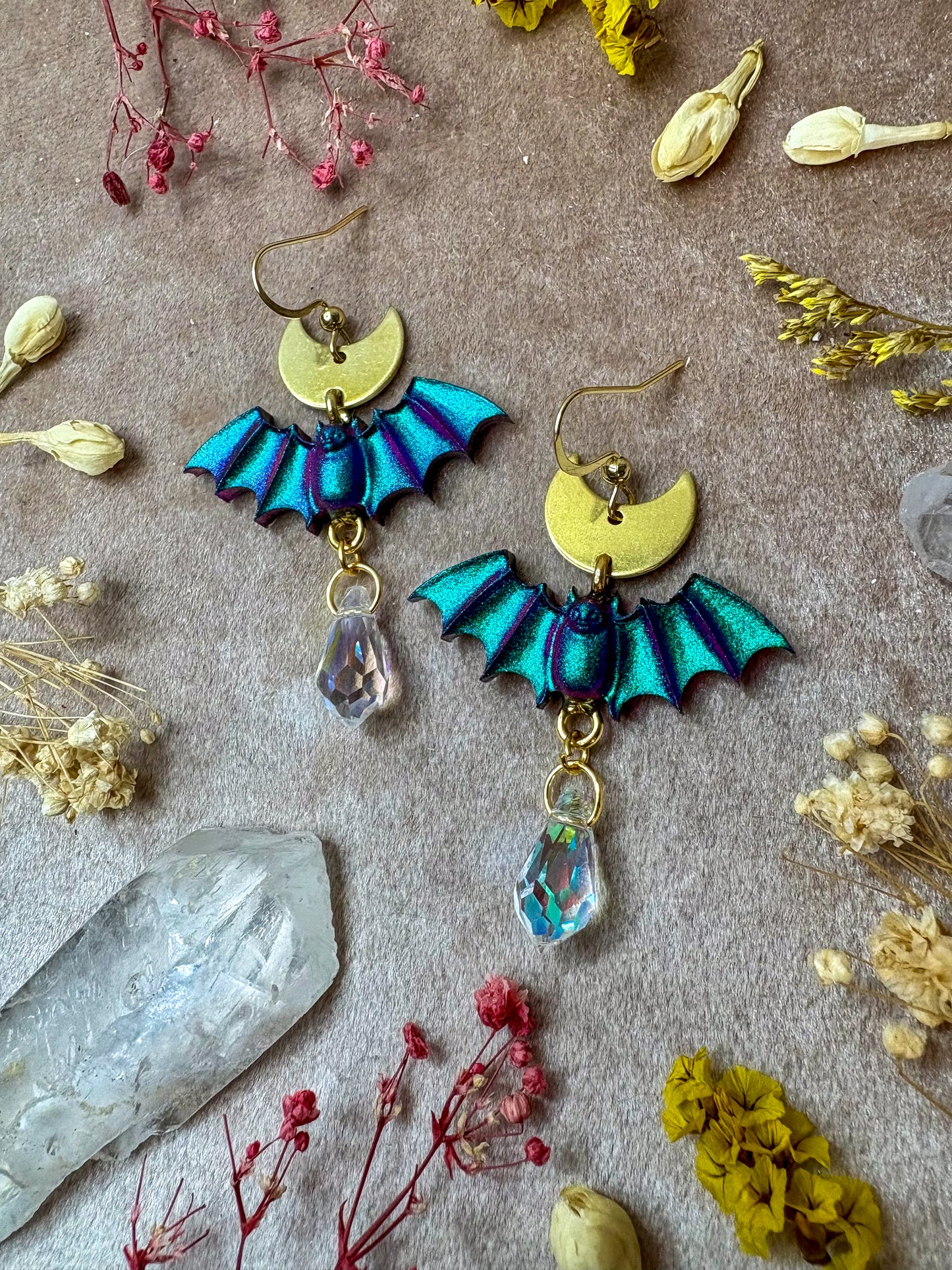 Peacock Bat Earrings