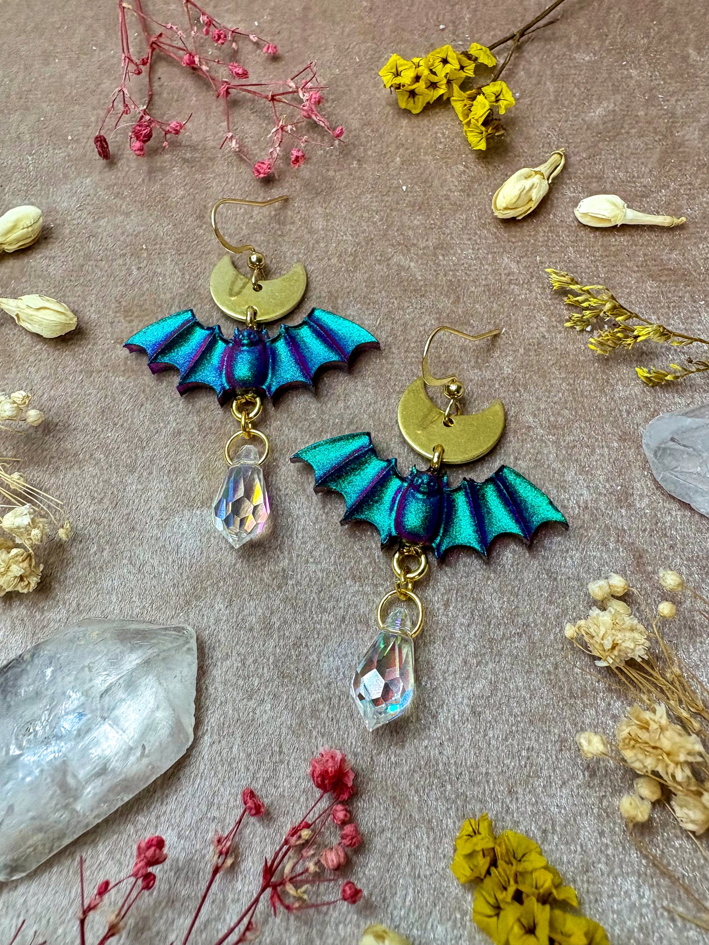 Peacock Bat Earrings