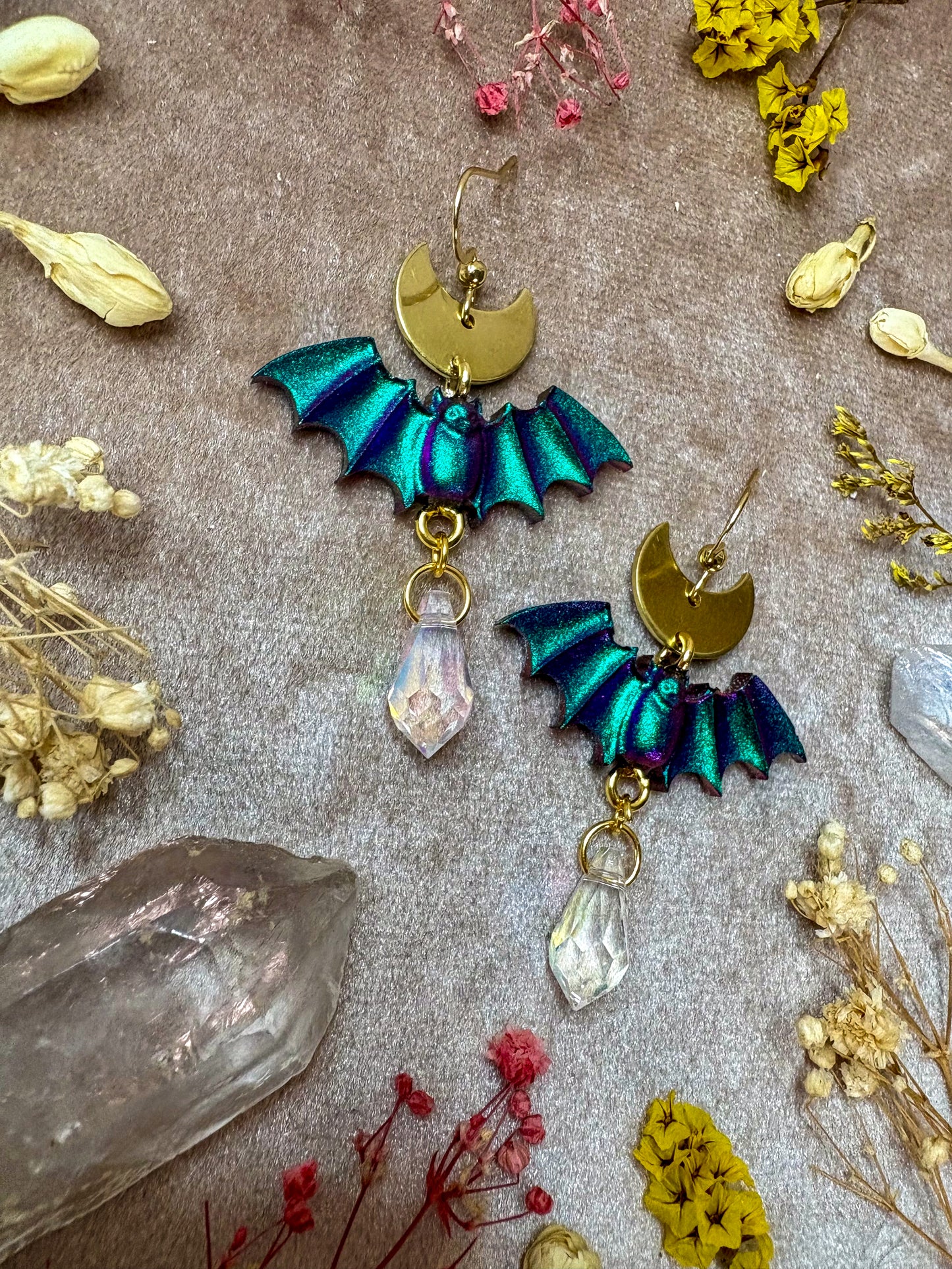 Peacock Bat Earrings