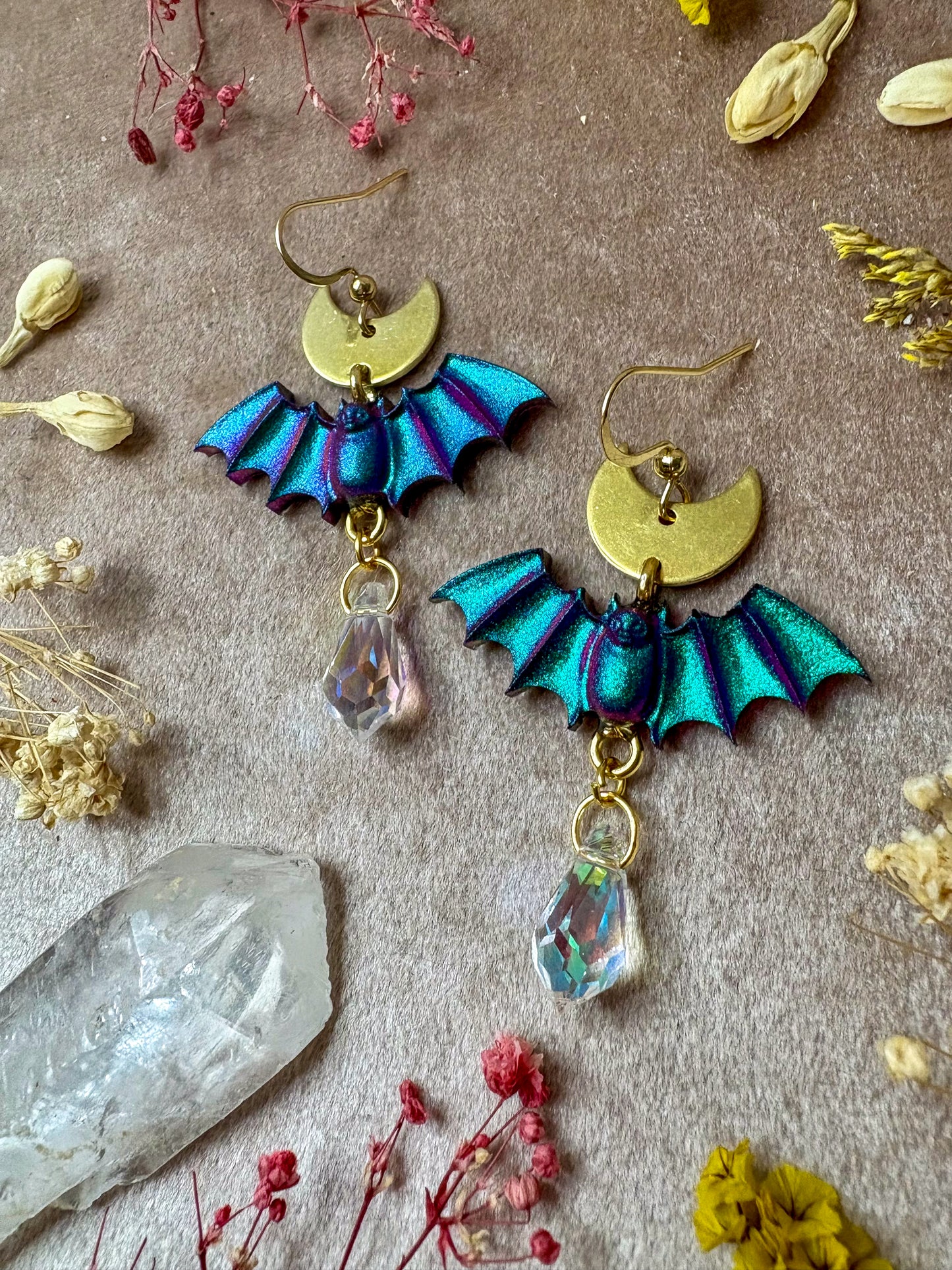 Peacock Bat Earrings