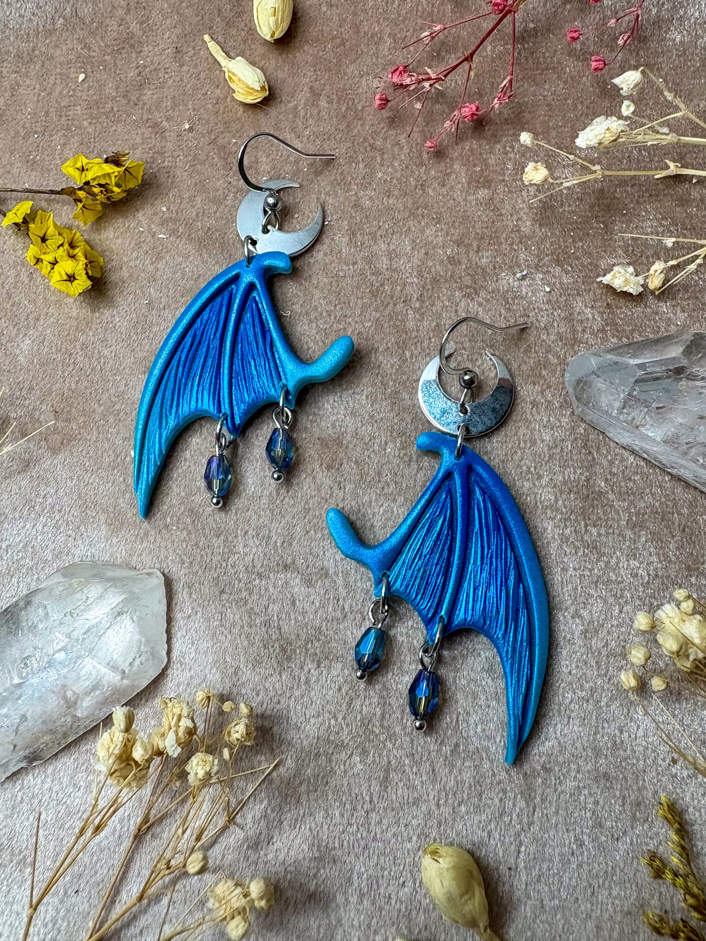 Dragon Wing Earrings - Blue