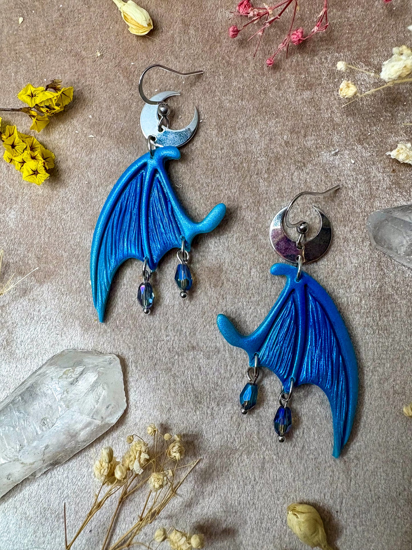 Dragon Wing Earrings - Blue