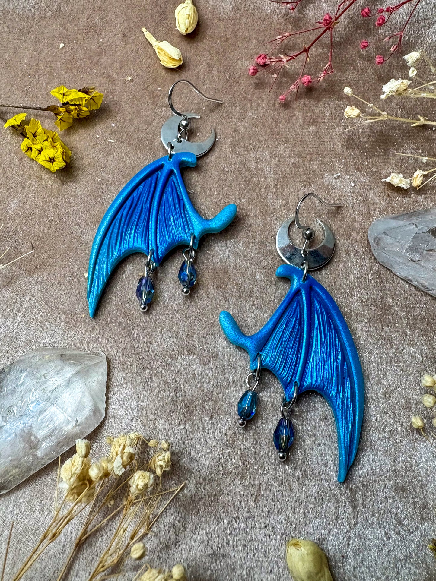 Dragon Wing Earrings - Blue