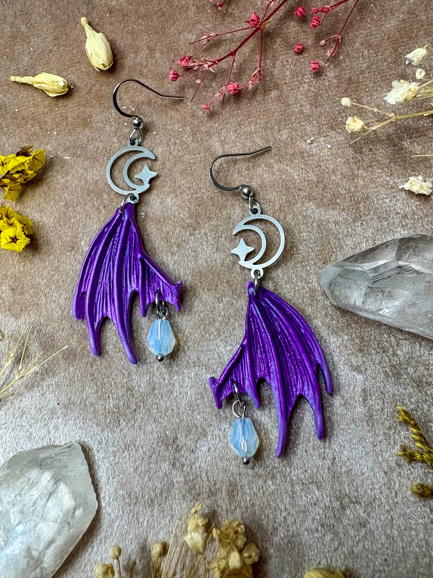 Fallen Fae Wing Earrings - Purple
