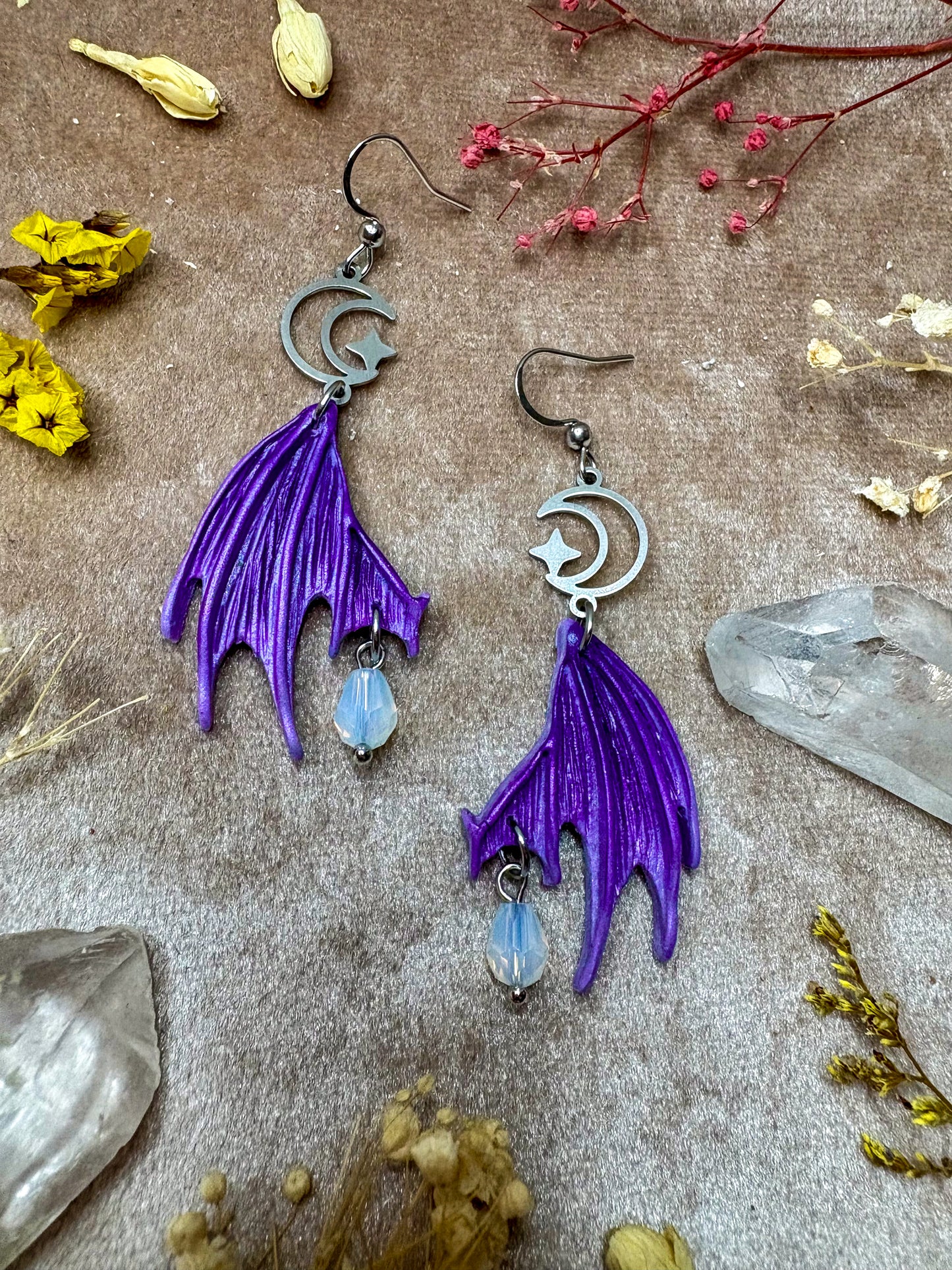 Fallen Fae Wing Earrings - Purple