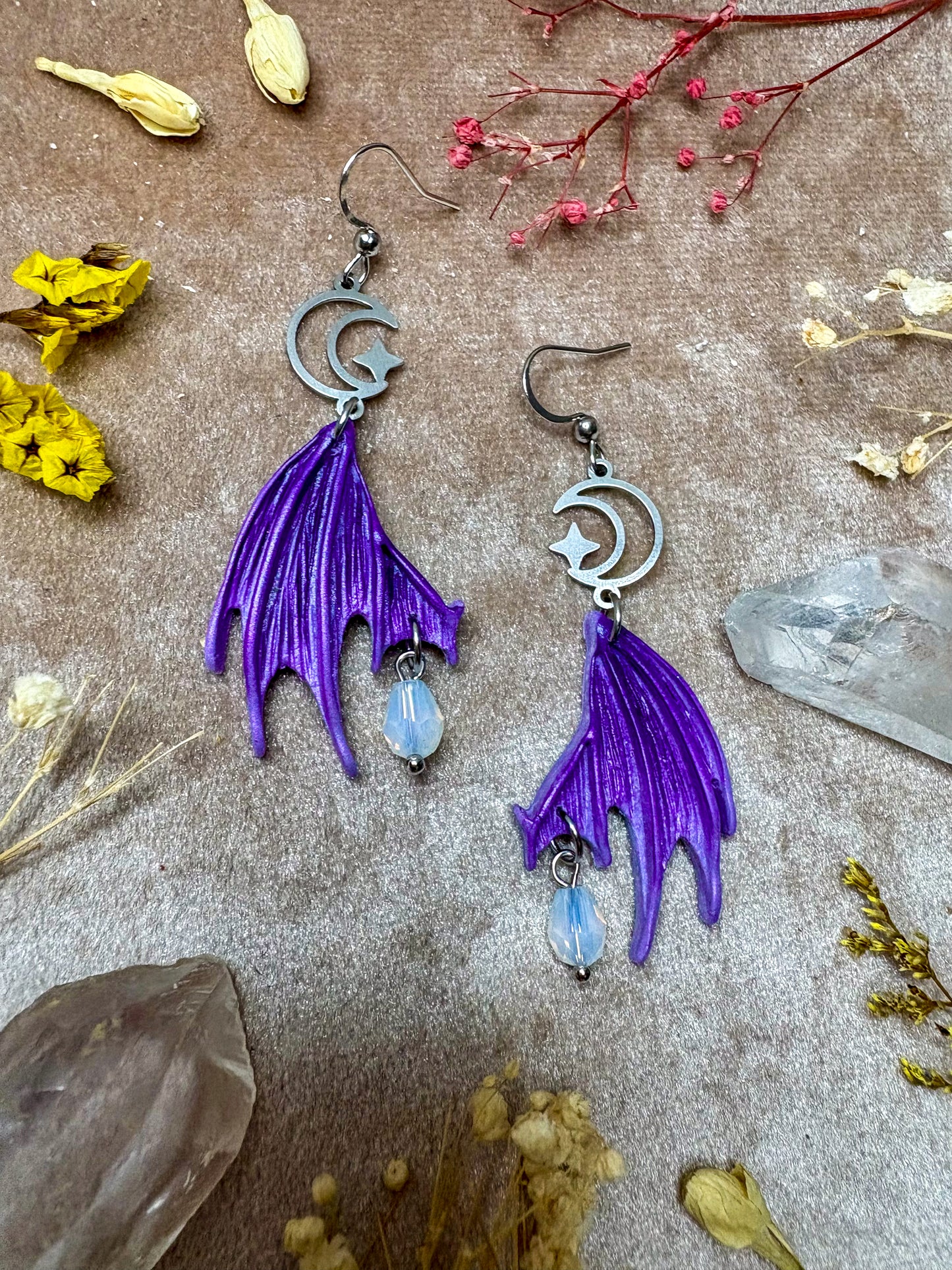 Fallen Fae Wing Earrings - Purple