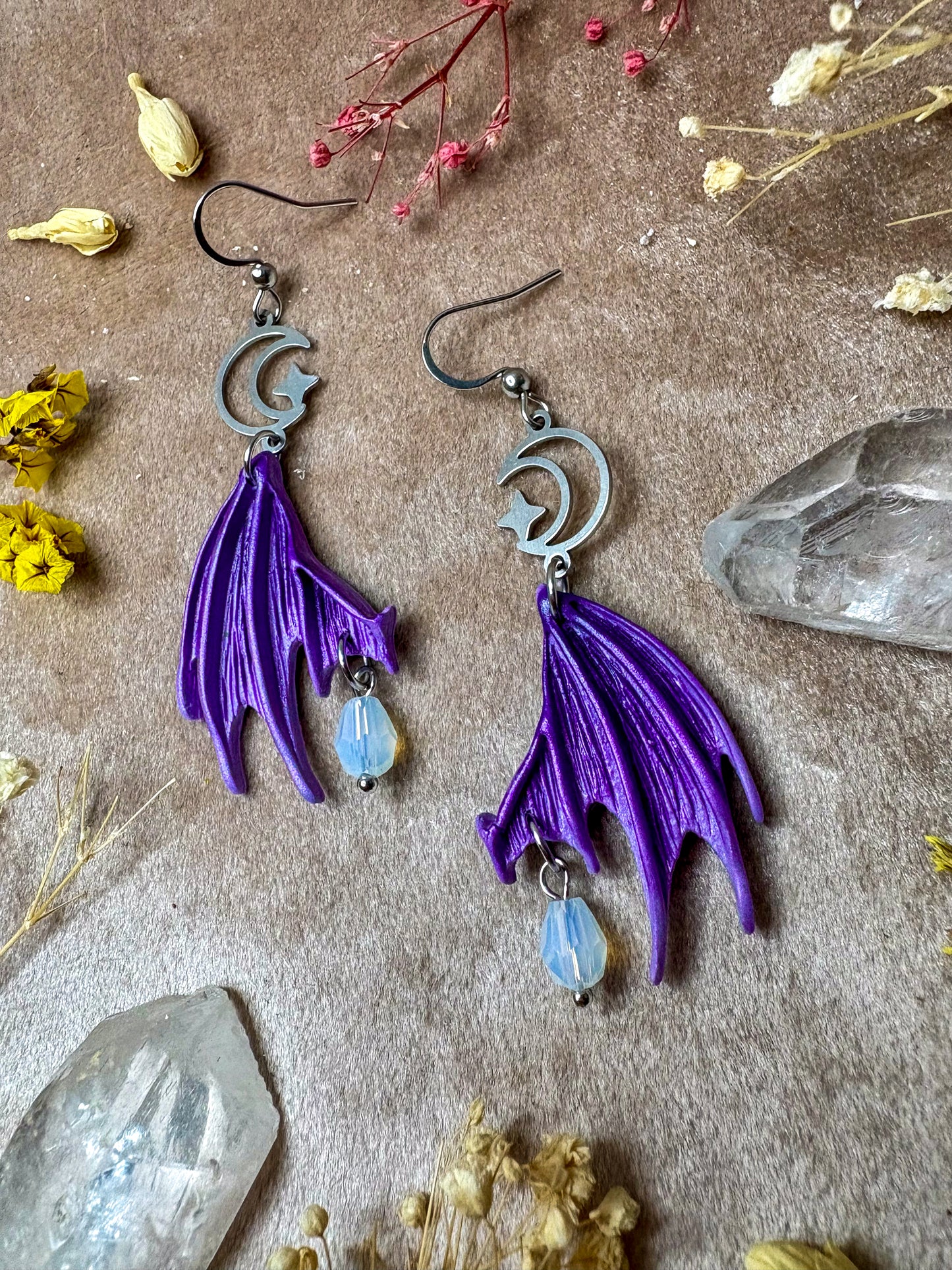 Fallen Fae Wing Earrings - Purple