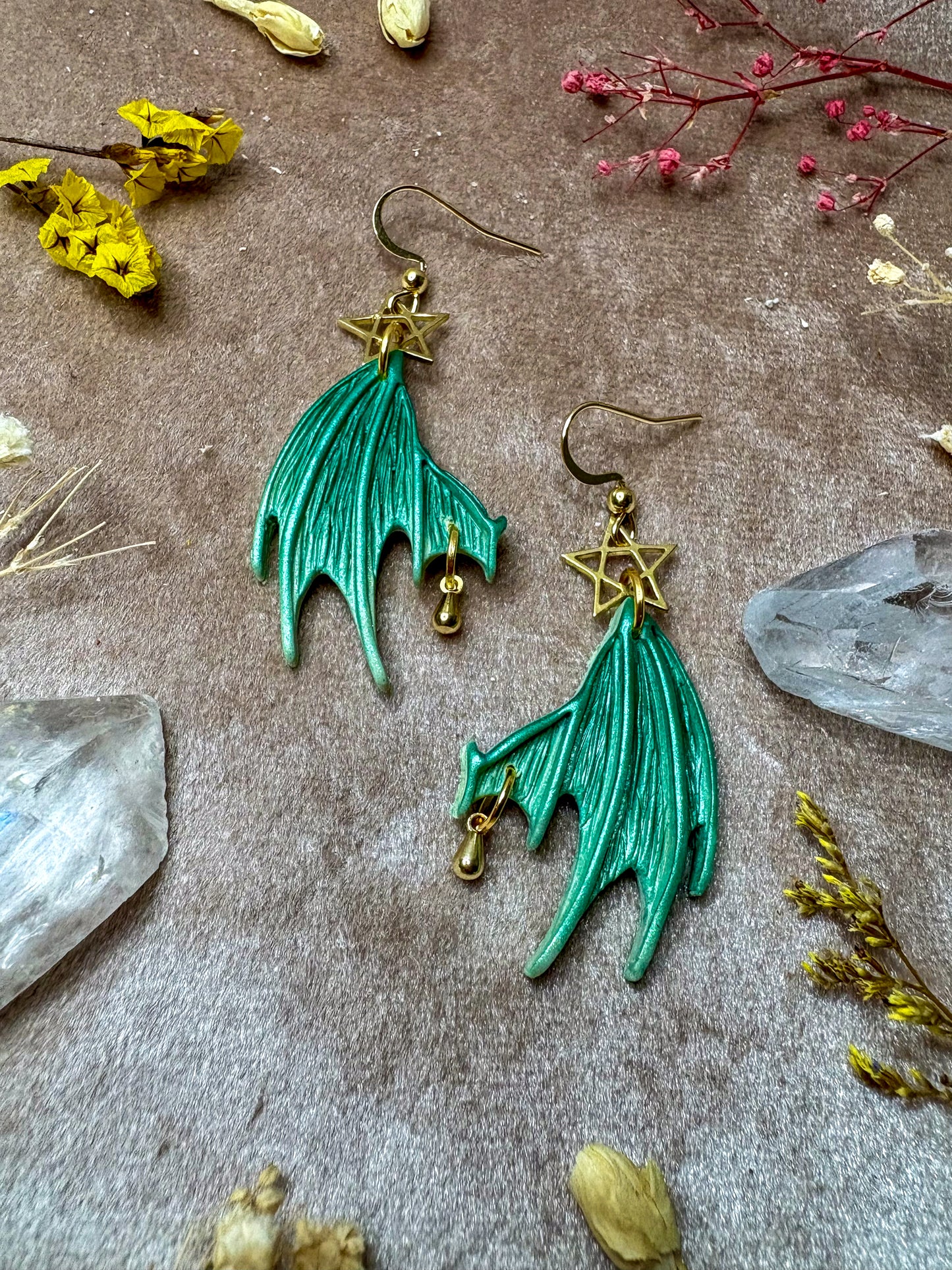 Fallen Fae Wing Earrings - Green