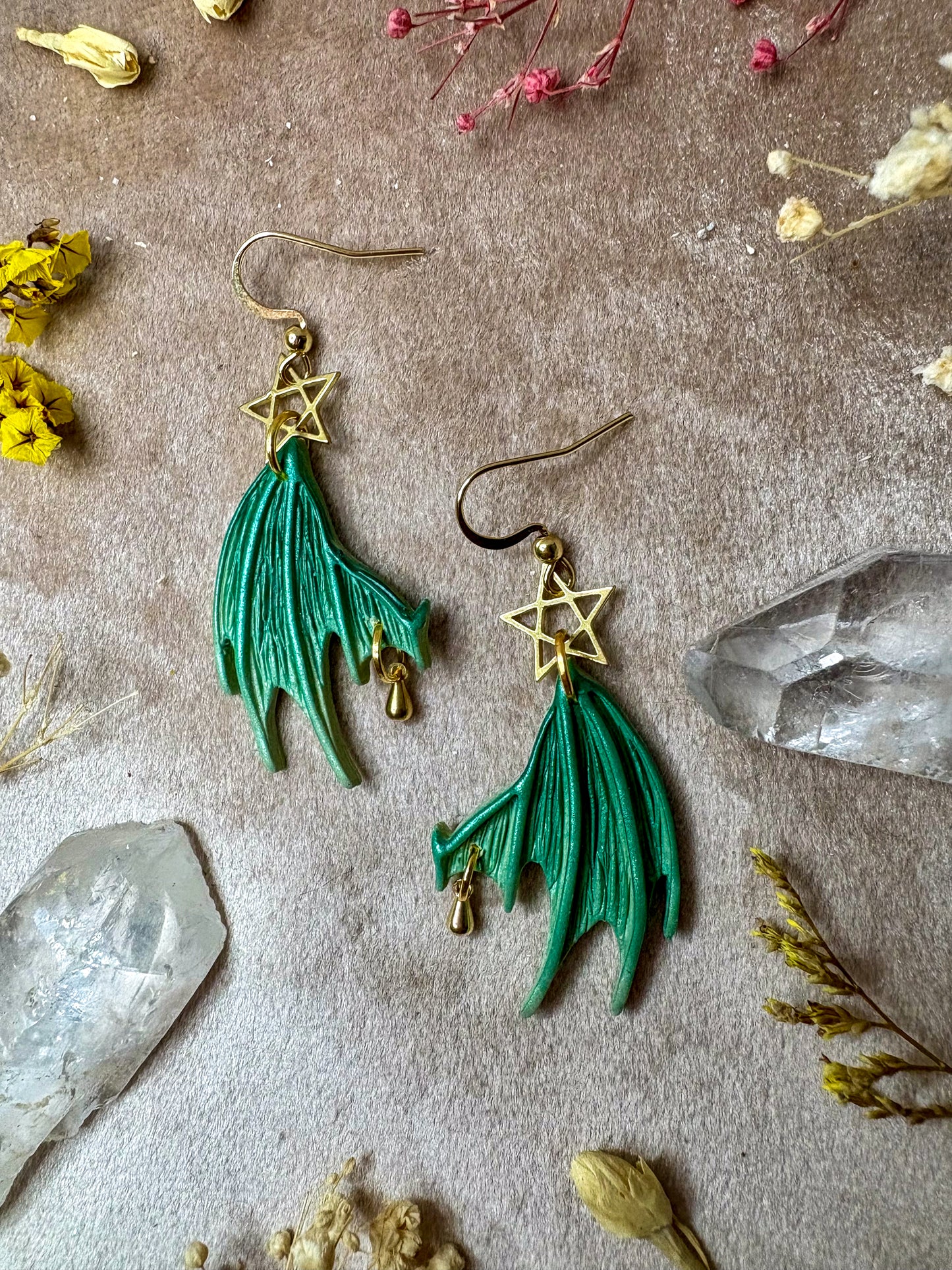 Fallen Fae Wing Earrings - Green