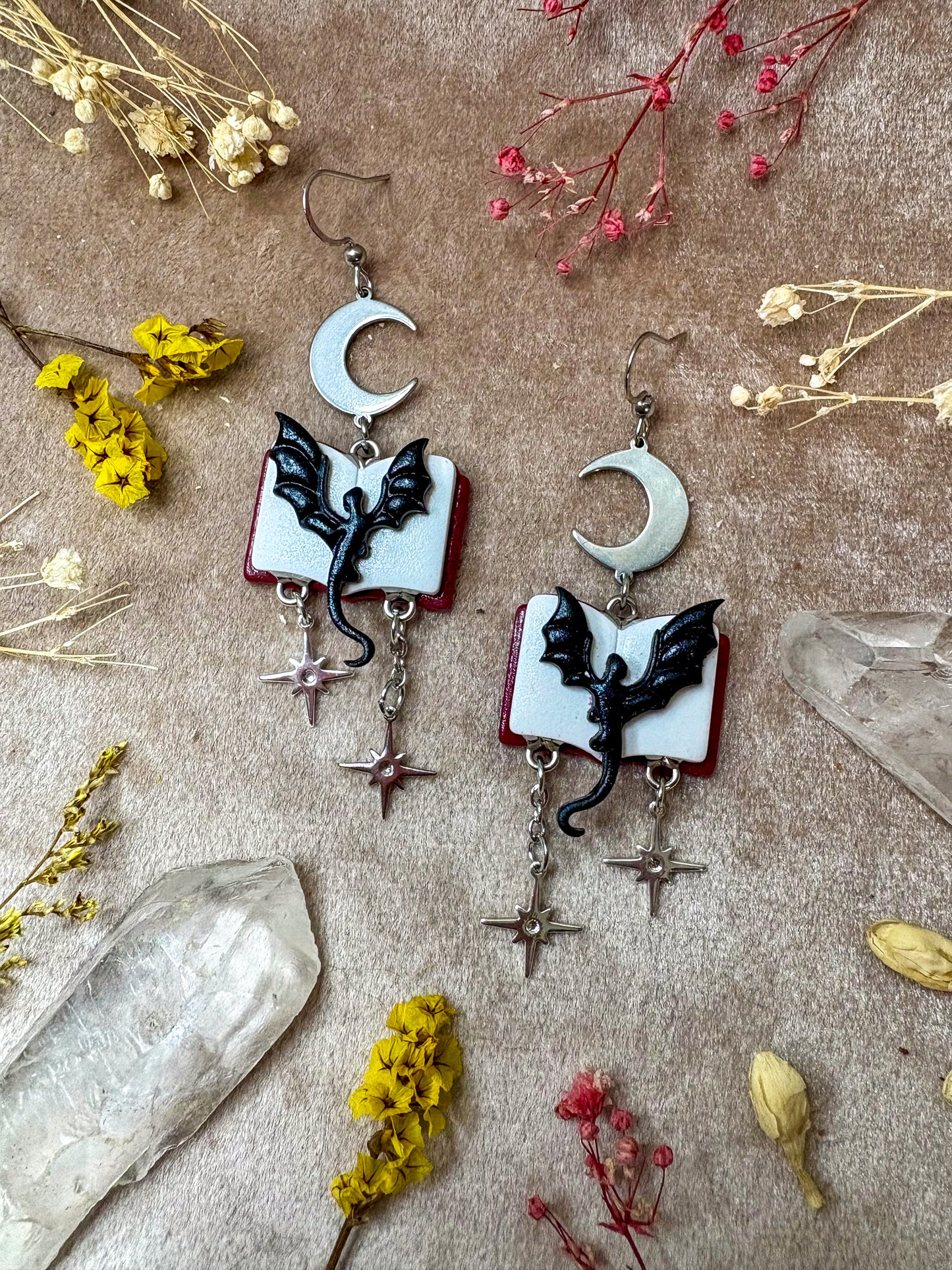 Open Book Dragon Earrings