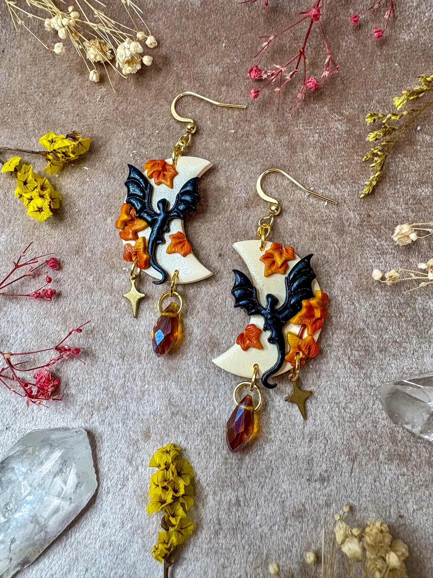 Night and Day Moon Dragon Earrings