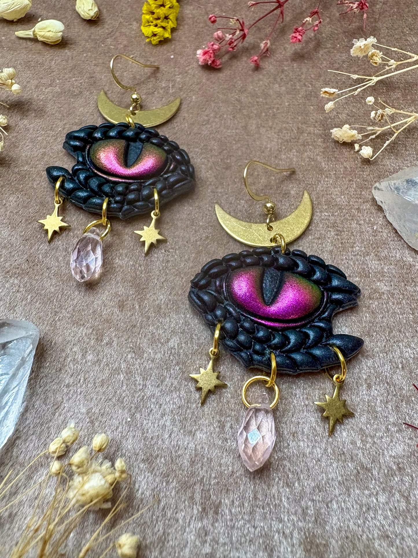 Dragon Tears Earrings - Black and Magenta