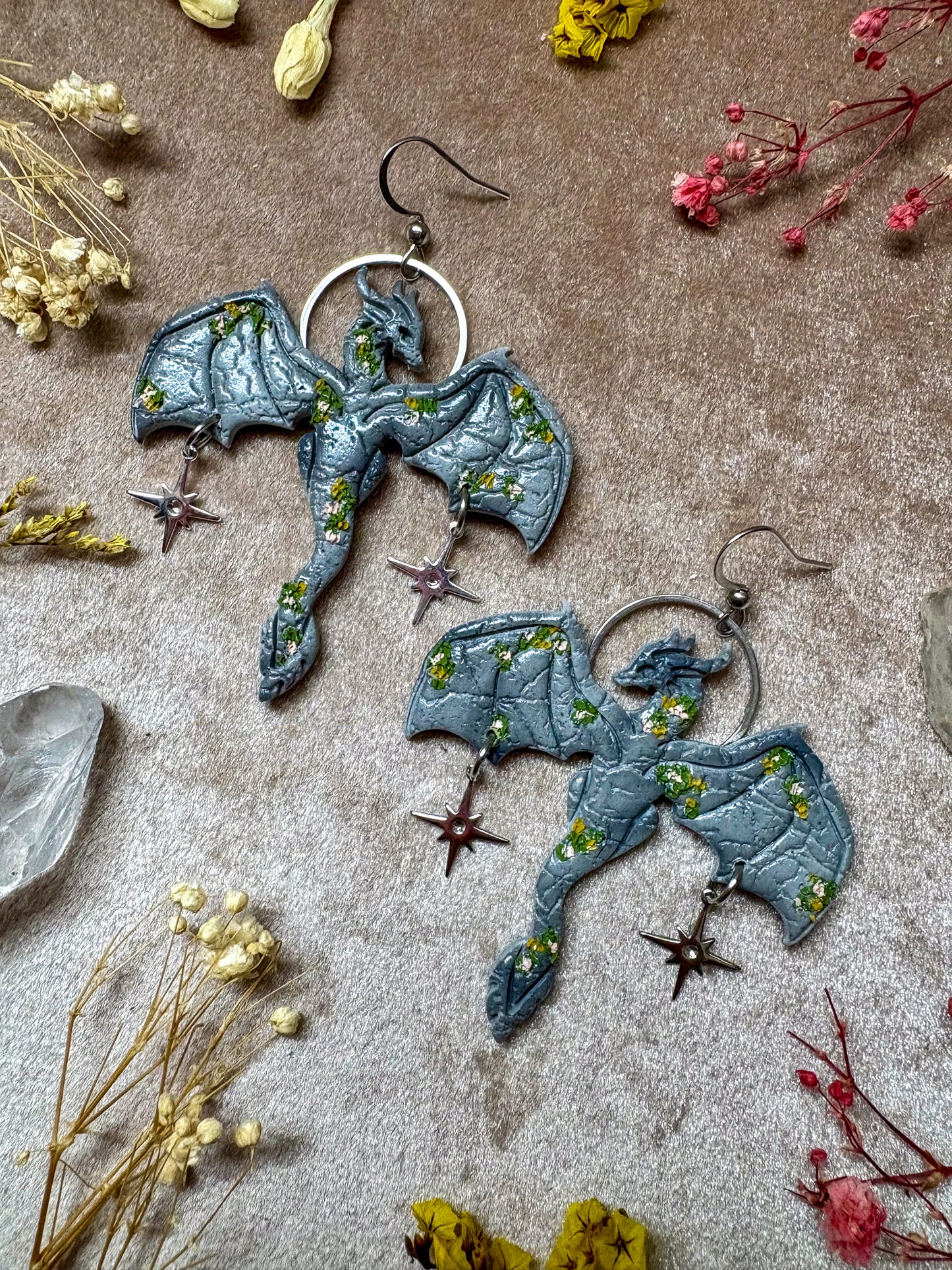 Stone Outstretched Dragon Earrings