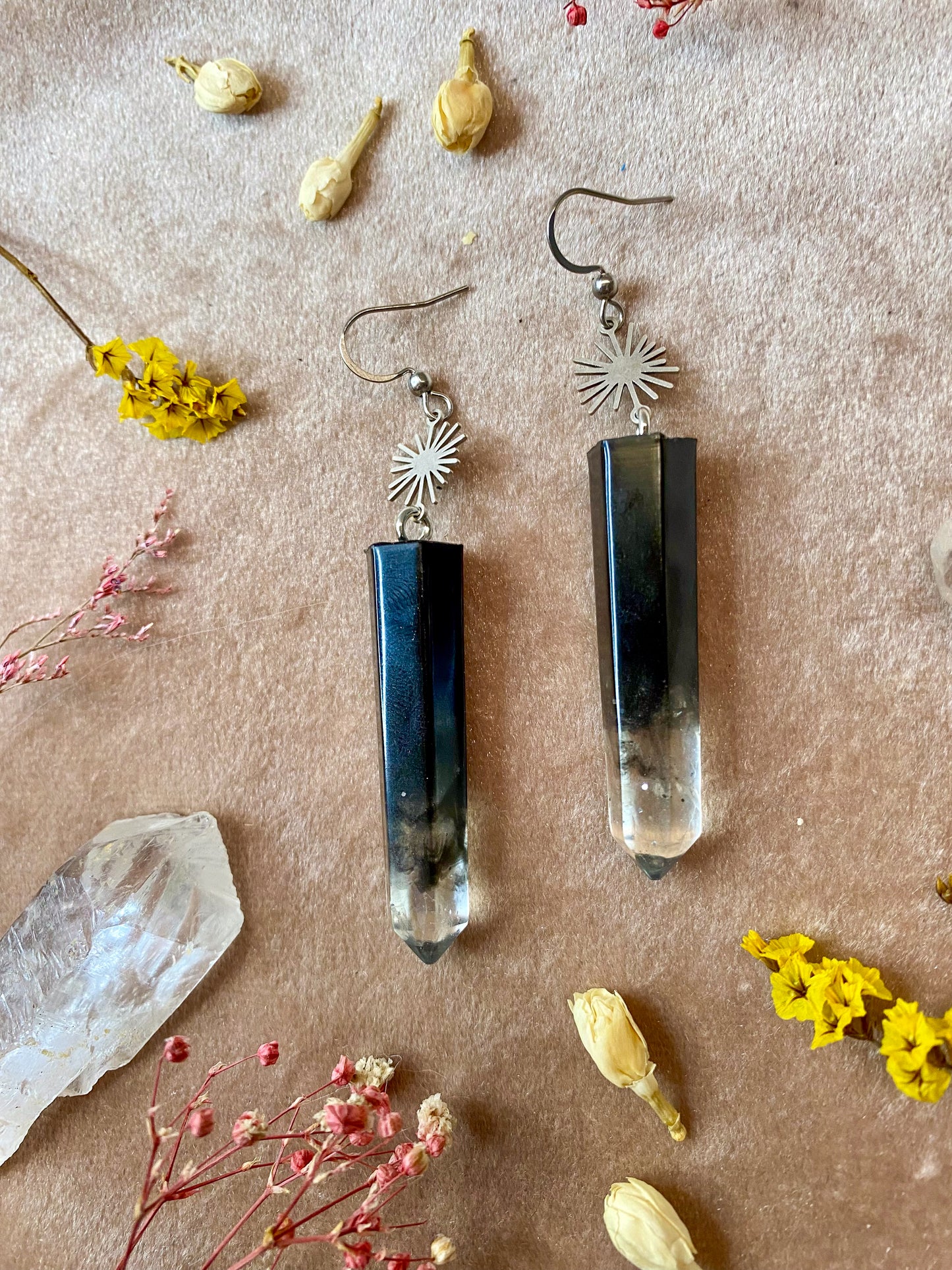Onyx Energy Crystal Earrings - Silver