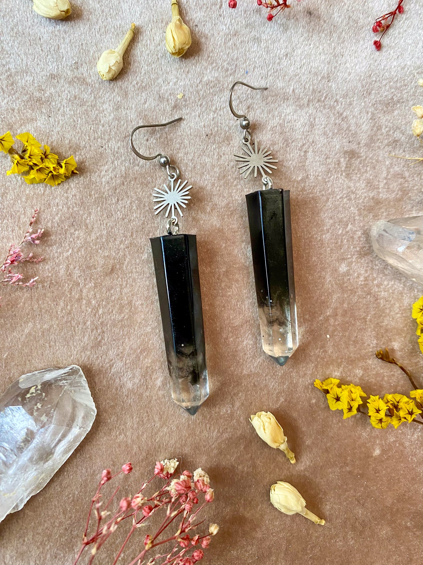 Onyx Energy Crystal Earrings - Silver