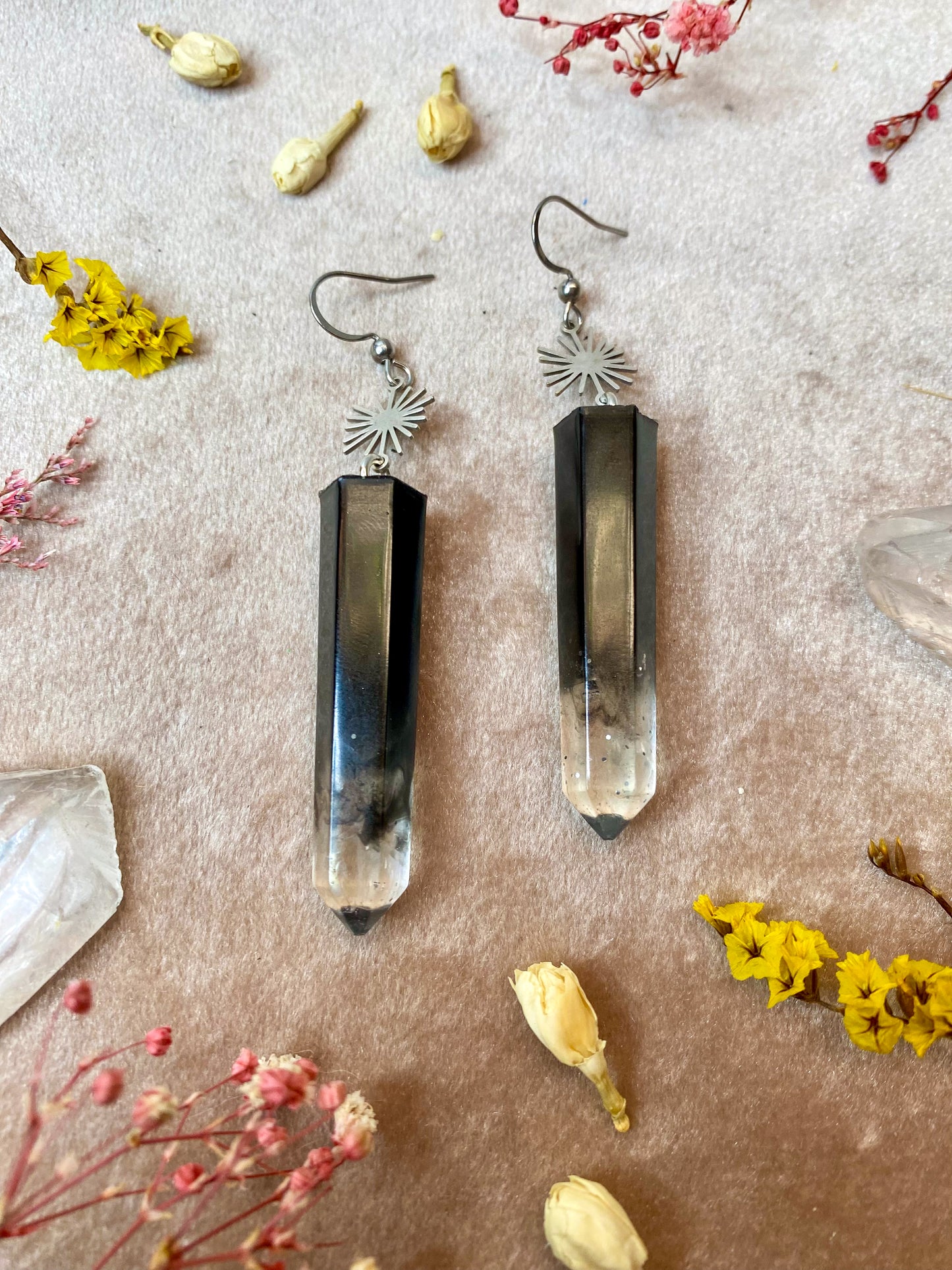 Onyx Energy Crystal Earrings - Silver