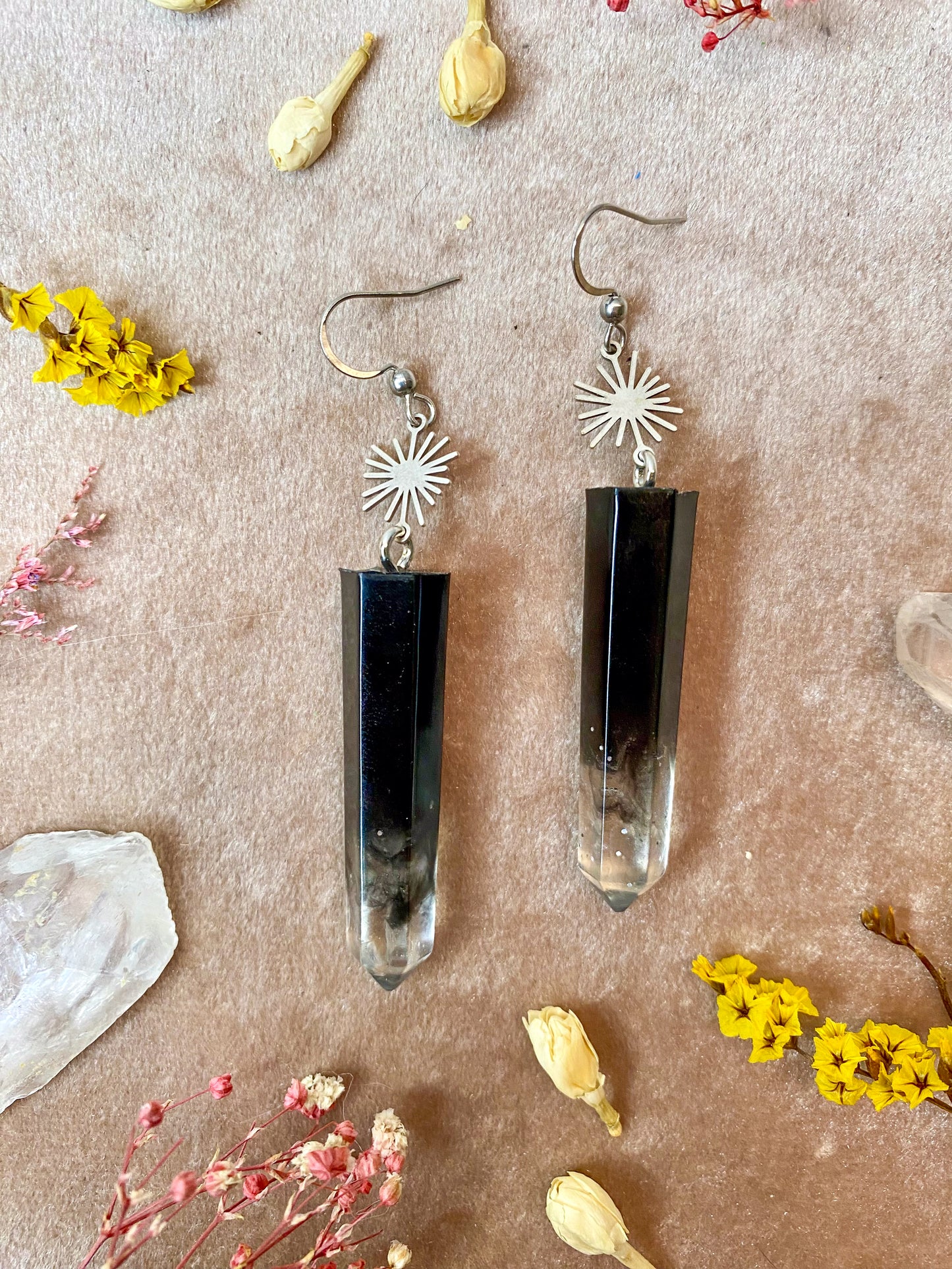 Onyx Energy Crystal Earrings - Silver