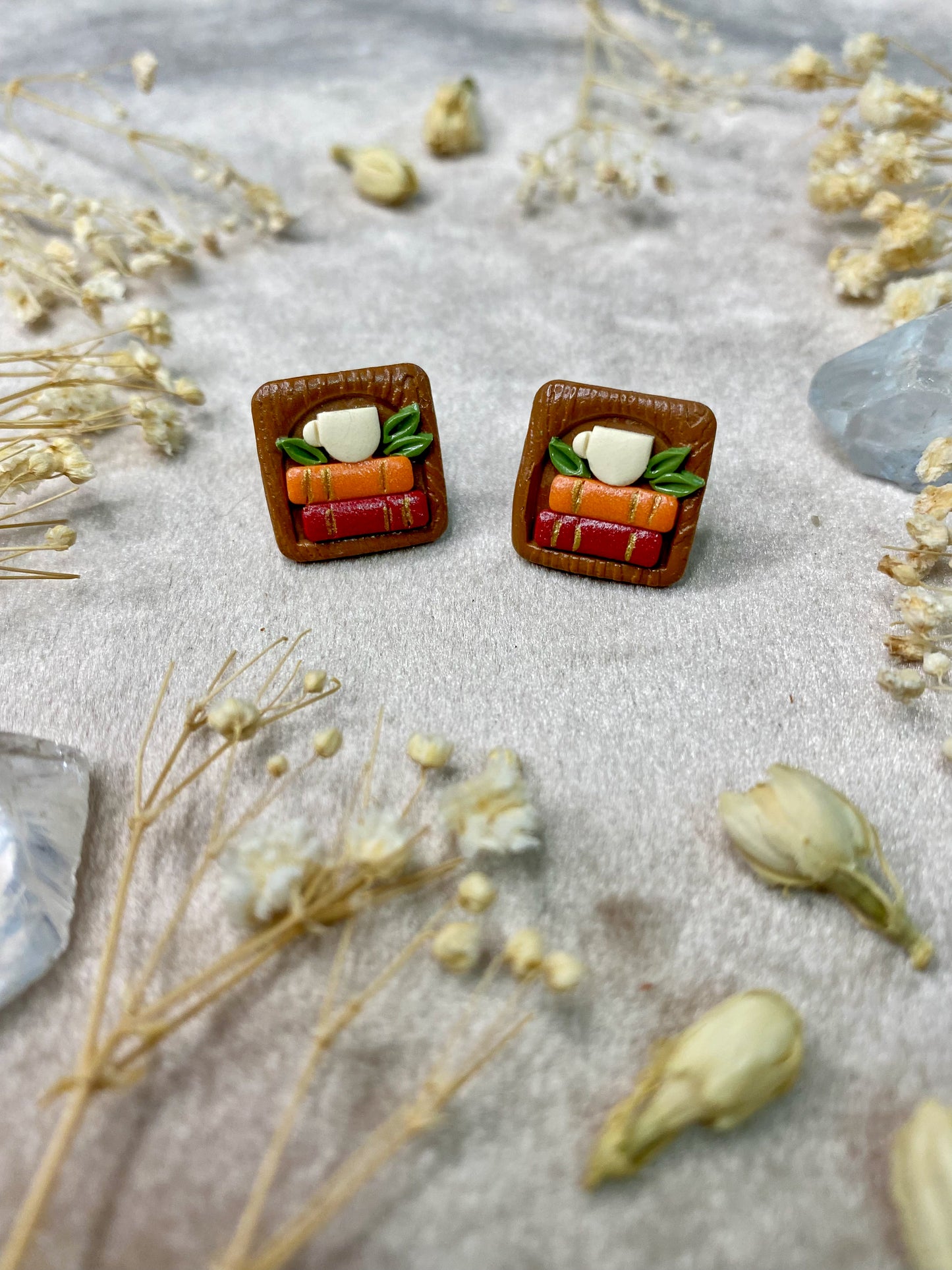 Books and Beverage Stud Earrings