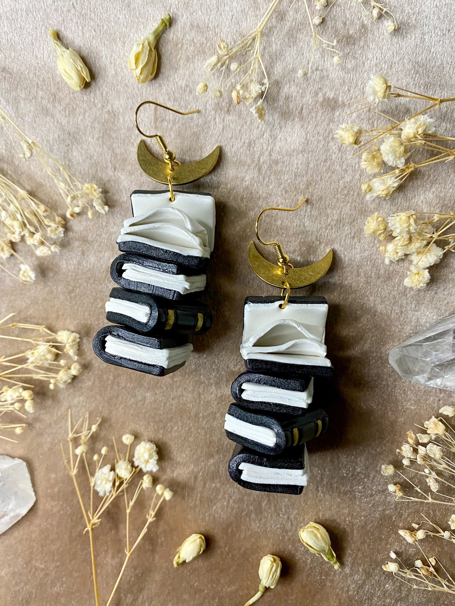 black book stack polymer clay dangle earrings