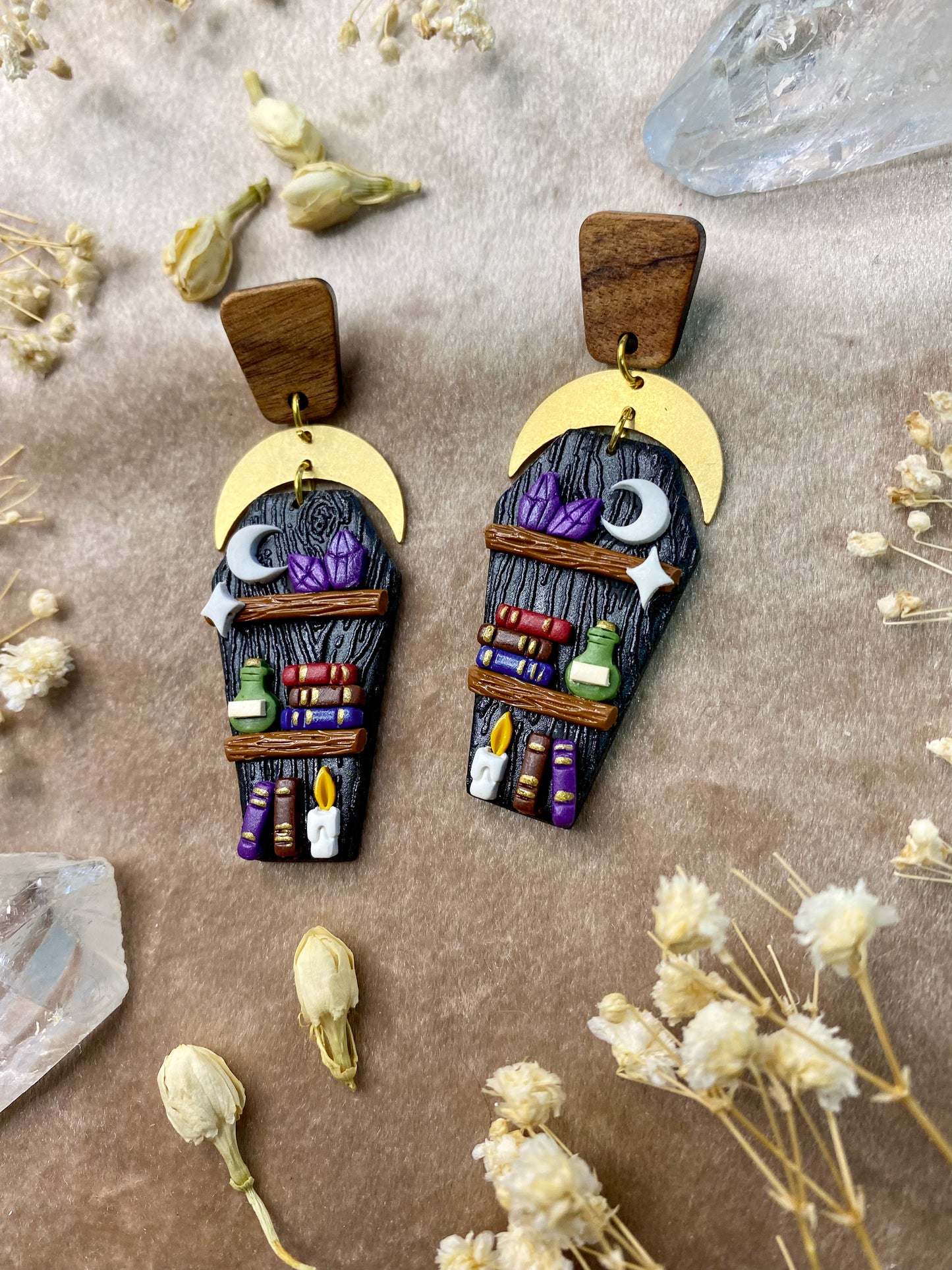 Black Coffin Bookcase Earrings