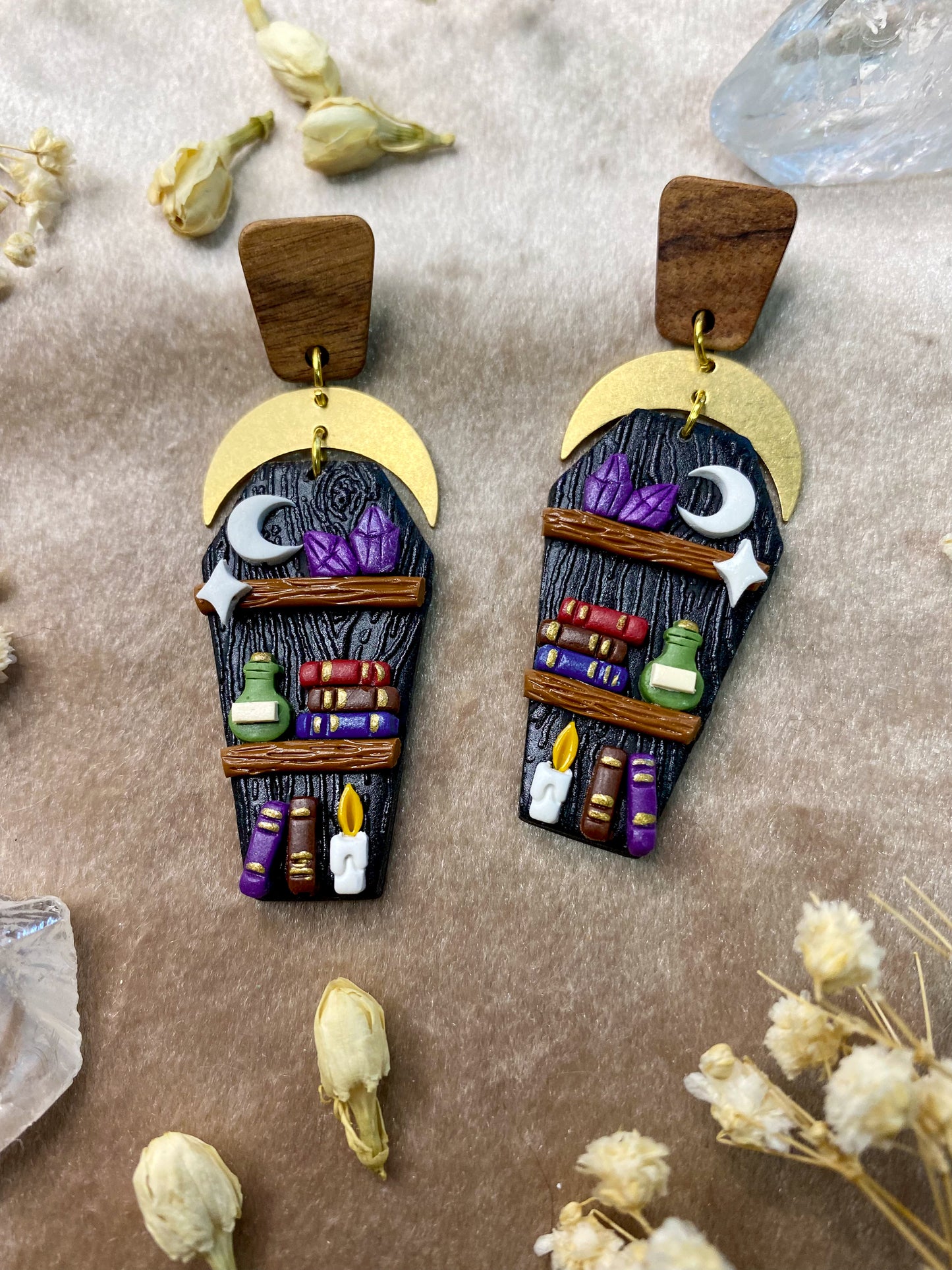 Black Coffin Bookcase Earrings