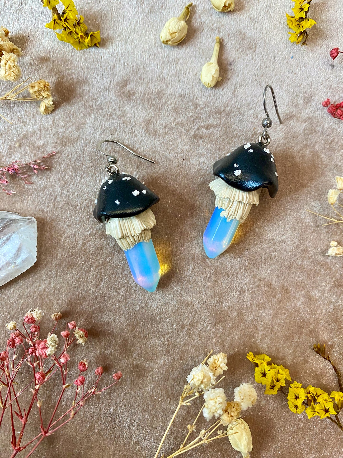 Opal Crystal Mushroom Earrings