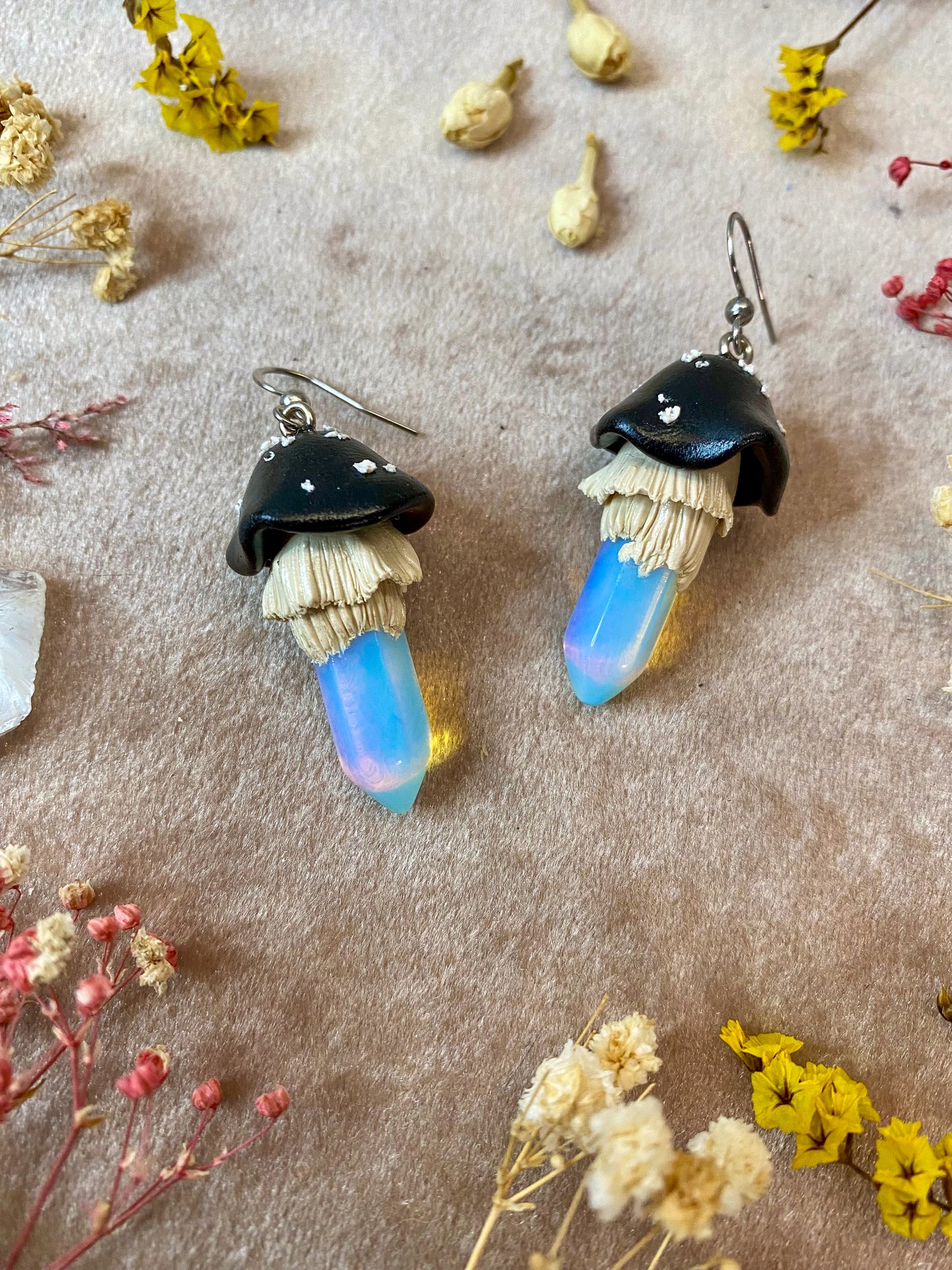 Opal Crystal Mushroom Earrings