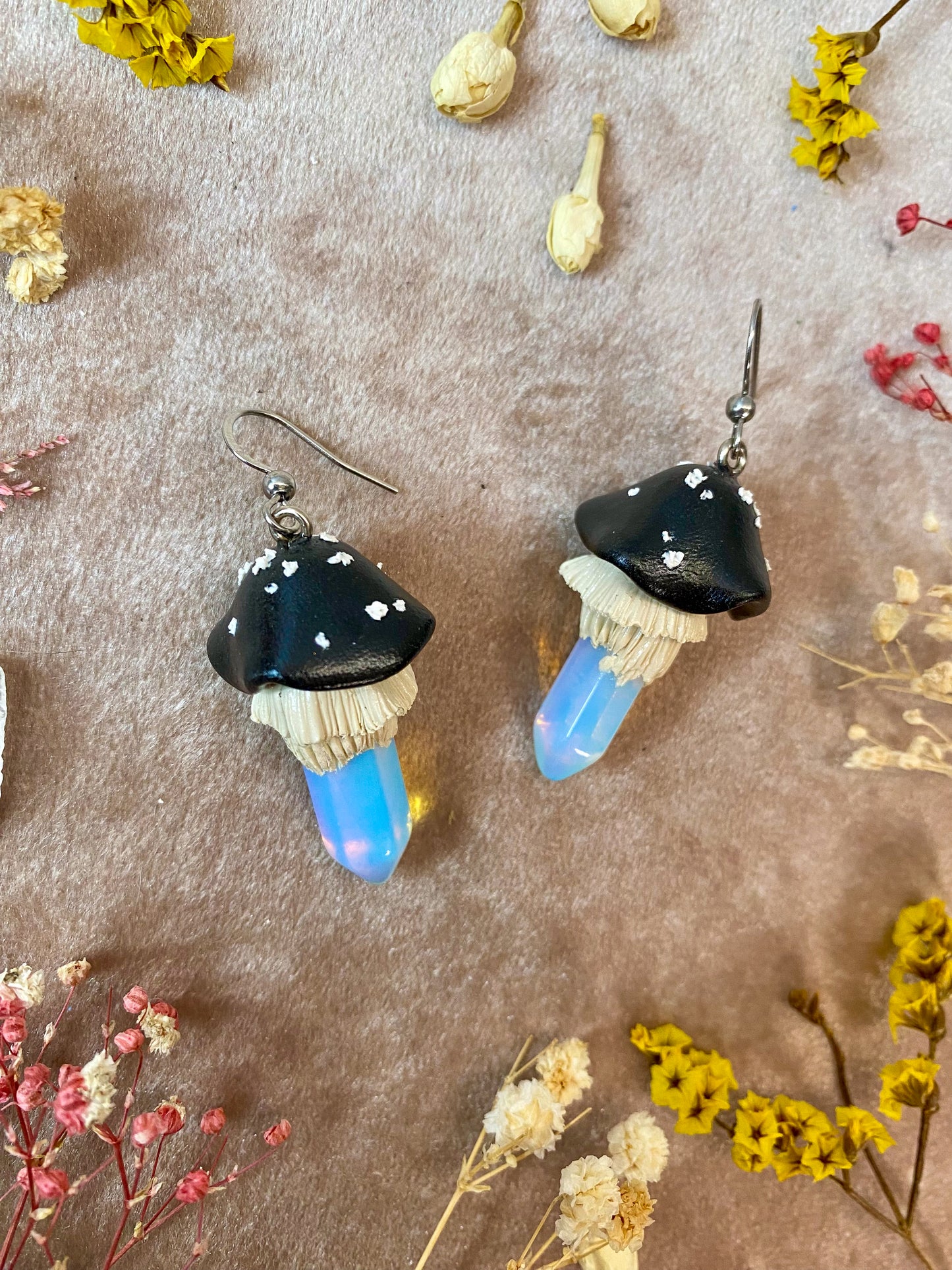 Opal Crystal Mushroom Earrings