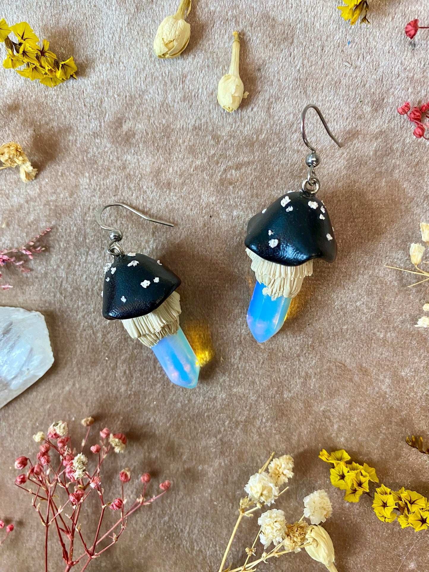 Opal Crystal Mushroom Earrings