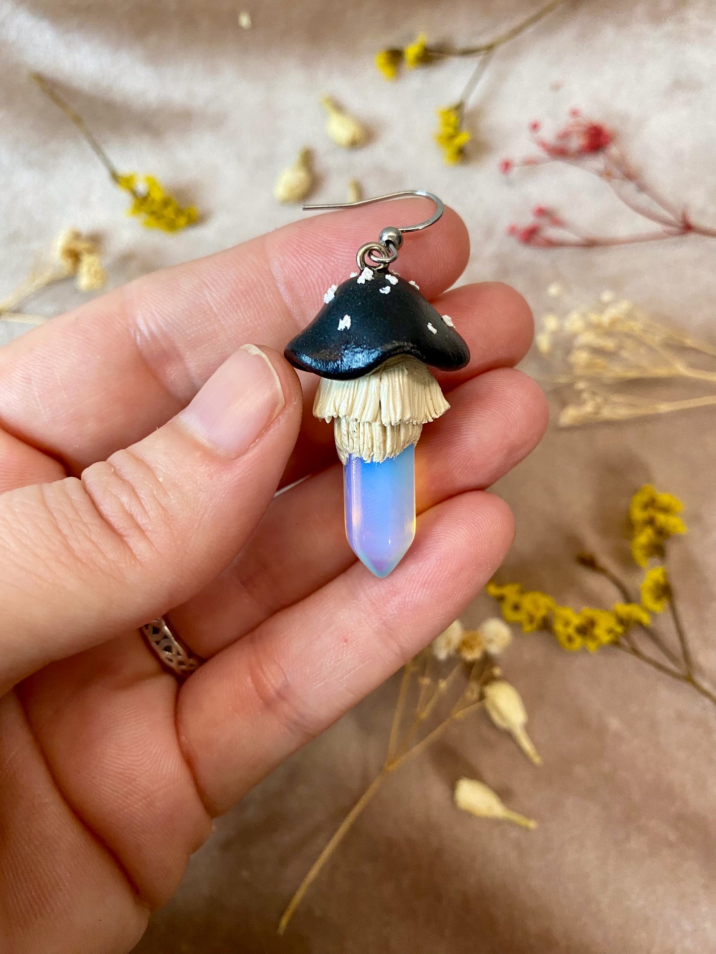 Opal Crystal Mushroom Earrings