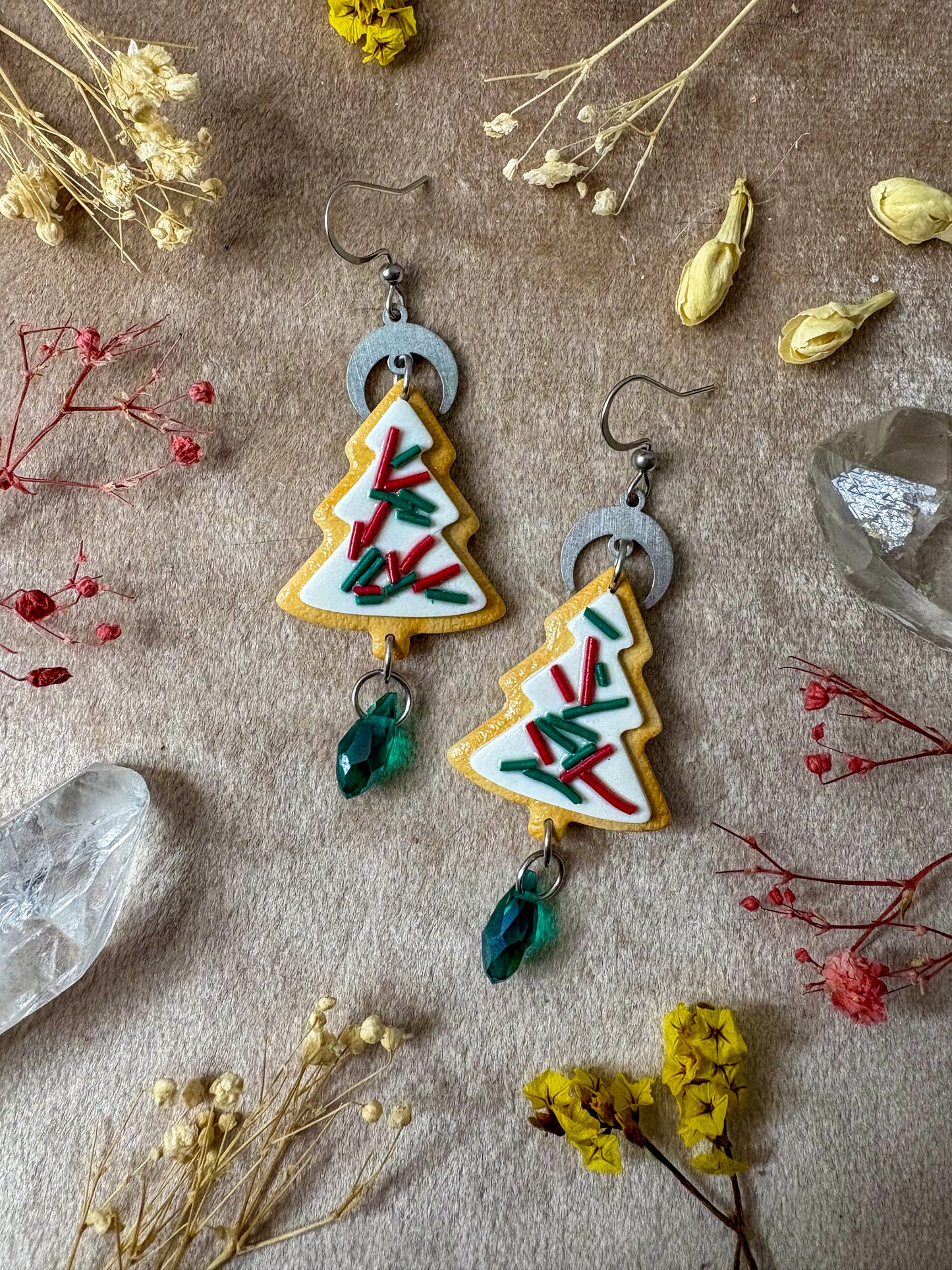 Christmas Tree Sprinkle Cookie Earrings