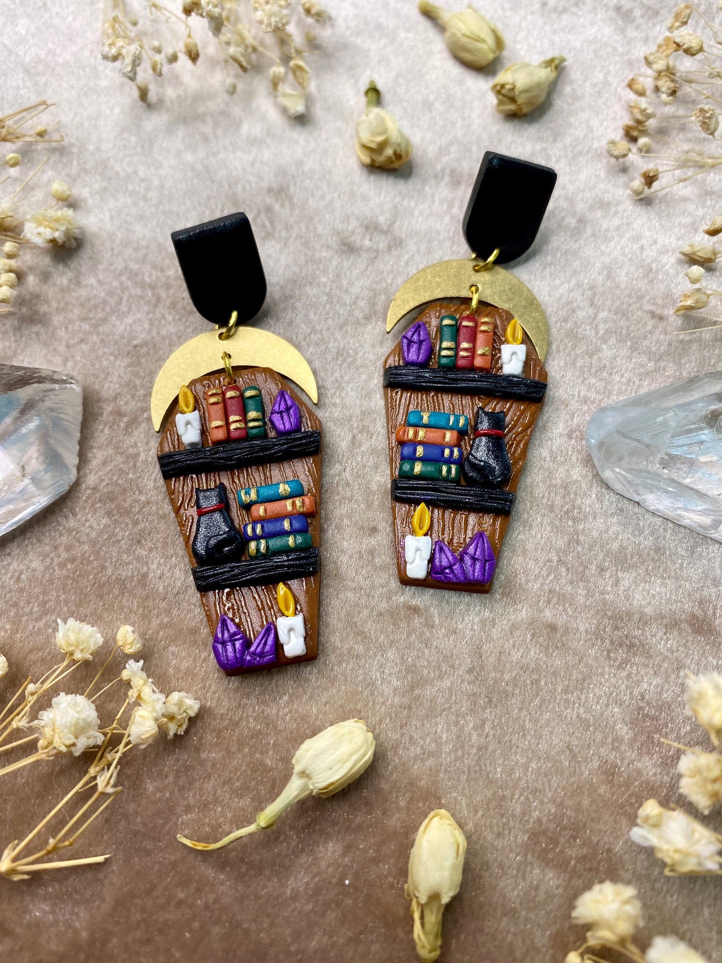 Mystical Wood Coffin Bookcase Earrings