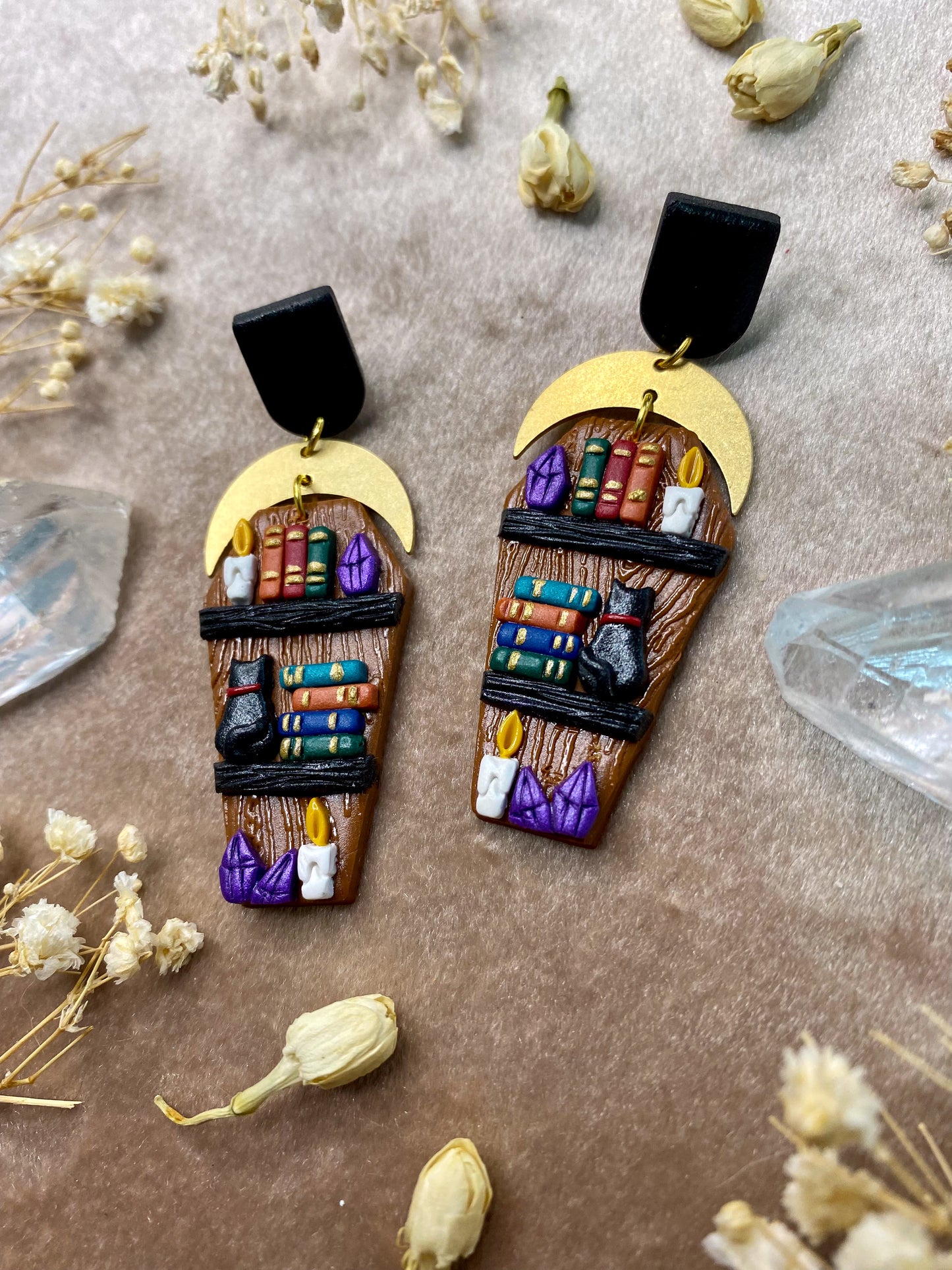 Mystical Wood Coffin Bookcase Earrings