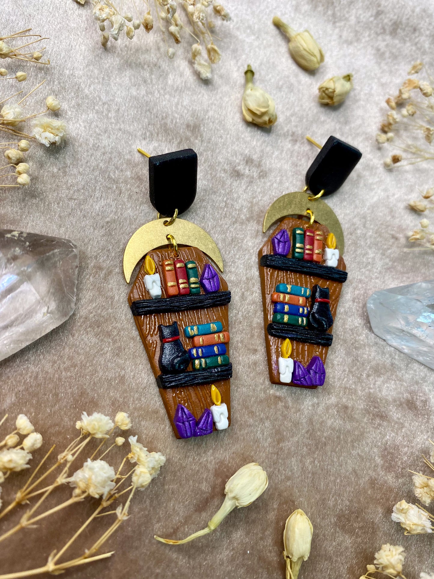 Mystical Wood Coffin Bookcase Earrings