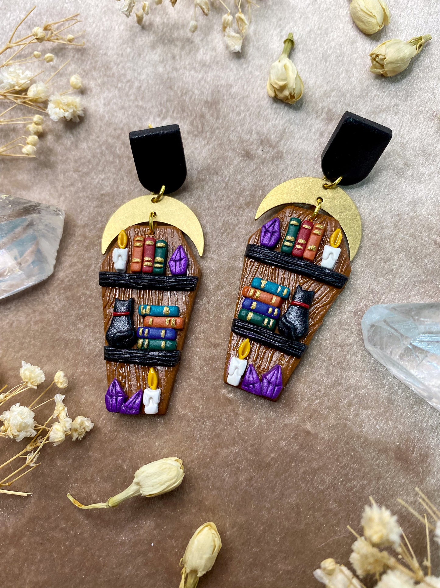 Mystical Wood Coffin Bookcase Earrings