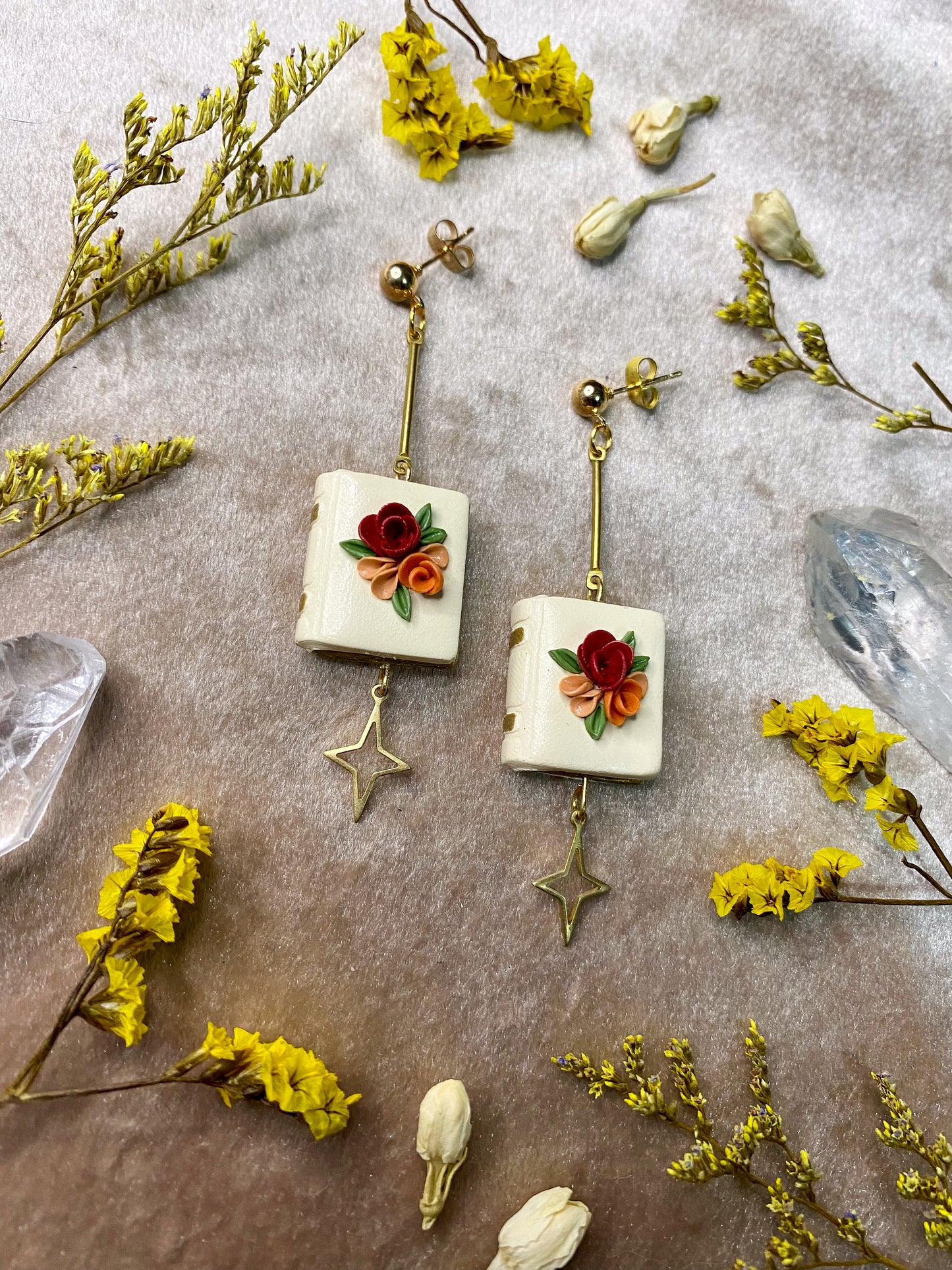 Ivory Floral Book Earrings