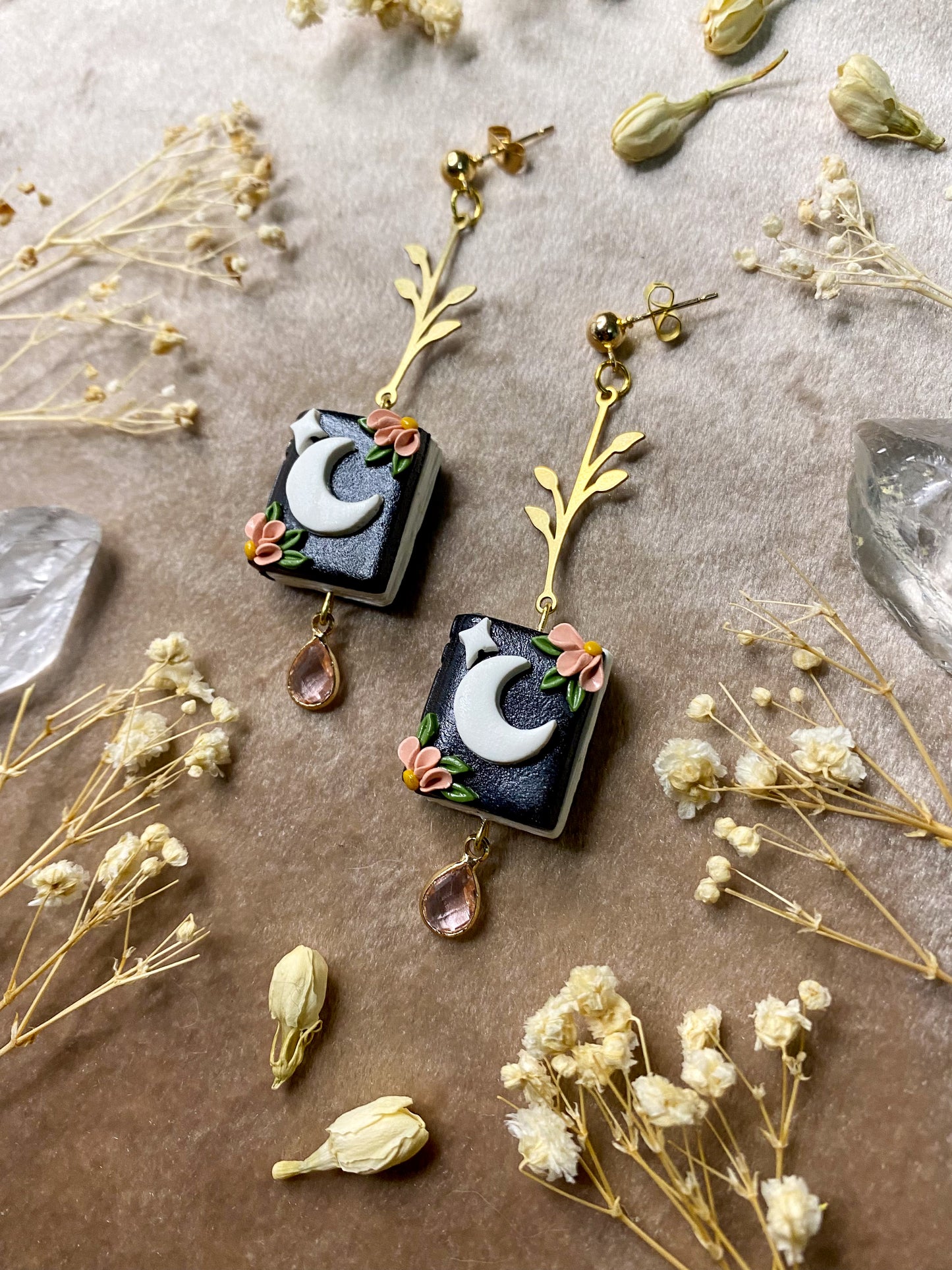 Floral Moon Book Earrings
