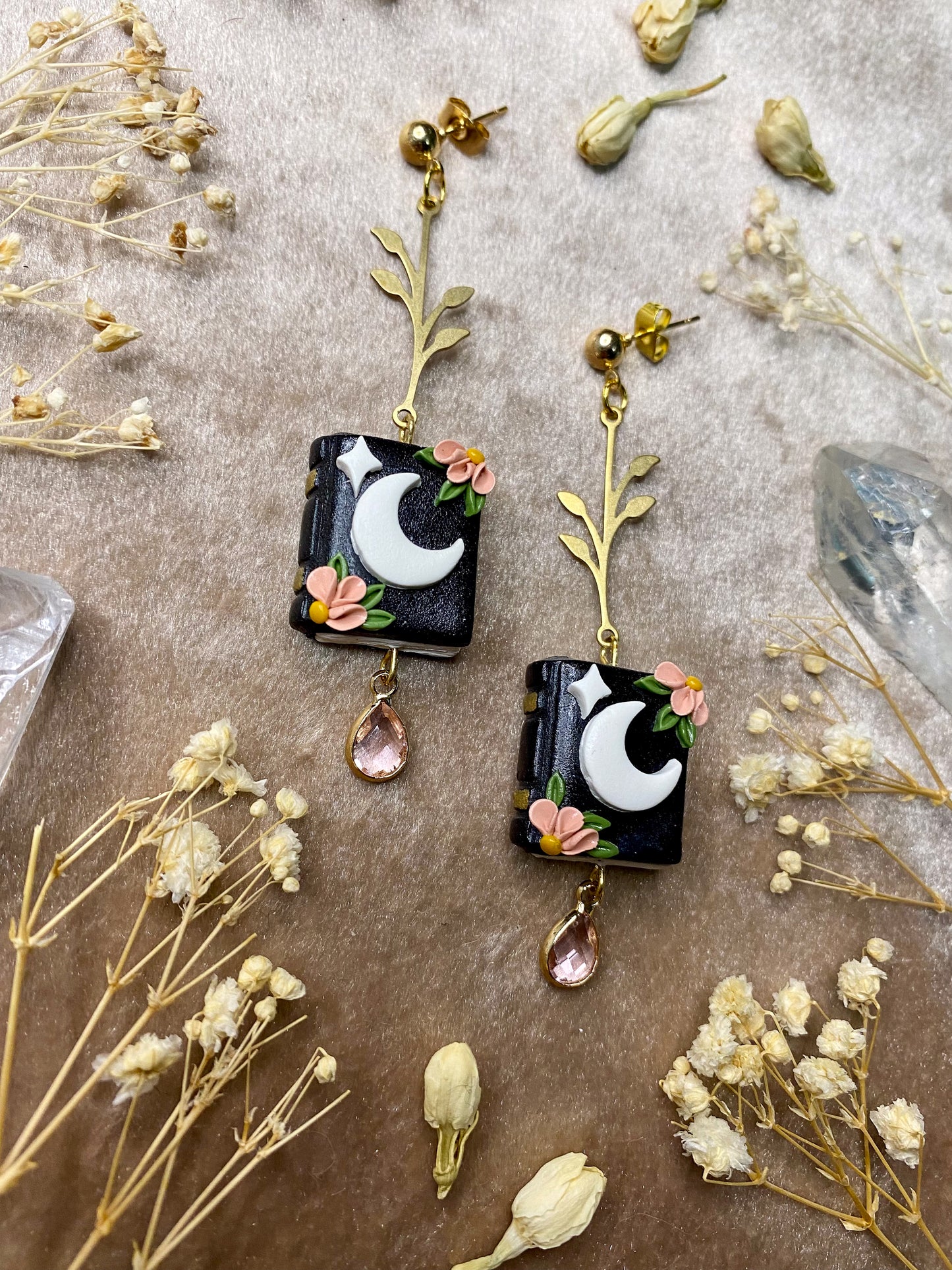 Floral Moon Book Earrings