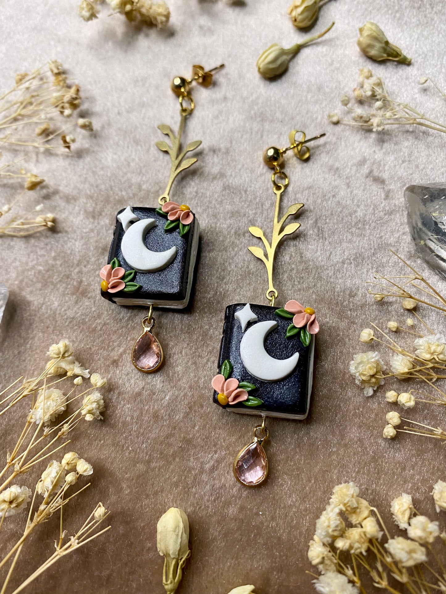Floral Moon Book Earrings