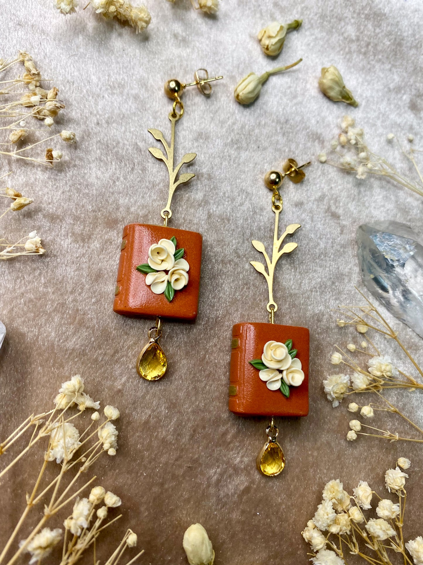 Cinnamon Floral Book Earrings