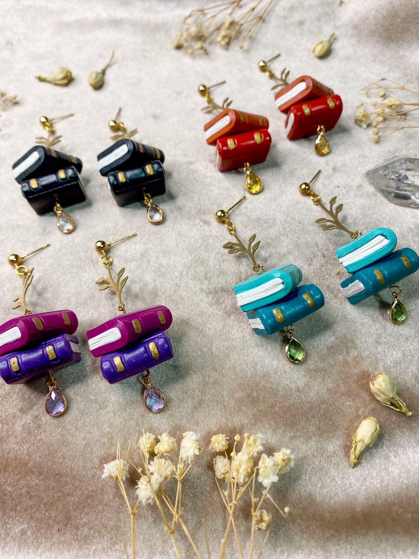 book stack polymer clay dangle earrings