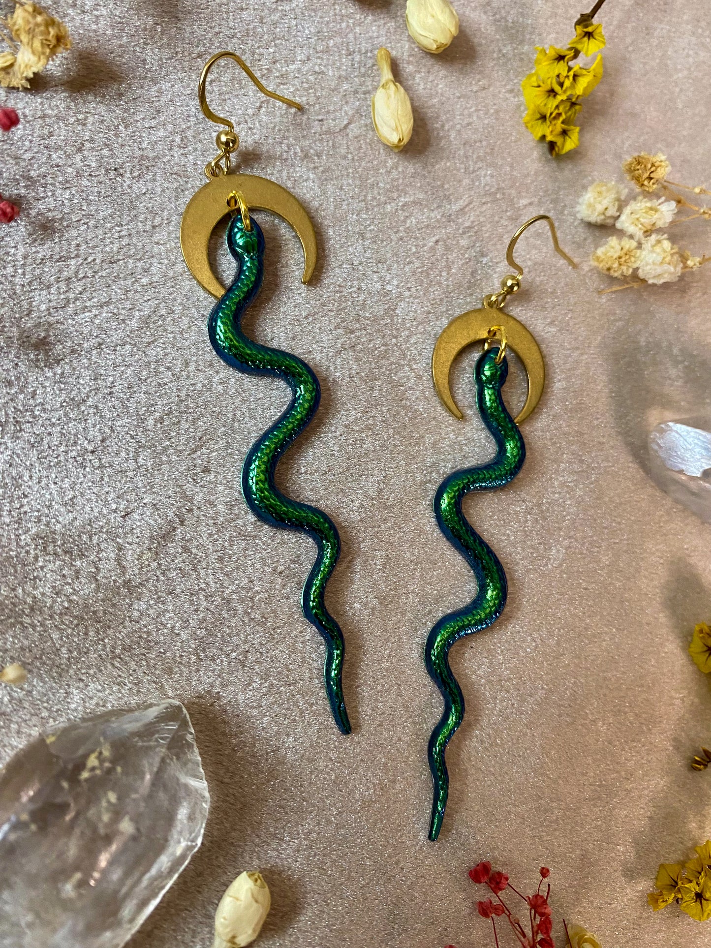 Green Slithering Snake Earrings